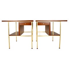 Paul McCobb for Calvin Walnut and Brass Side Tables