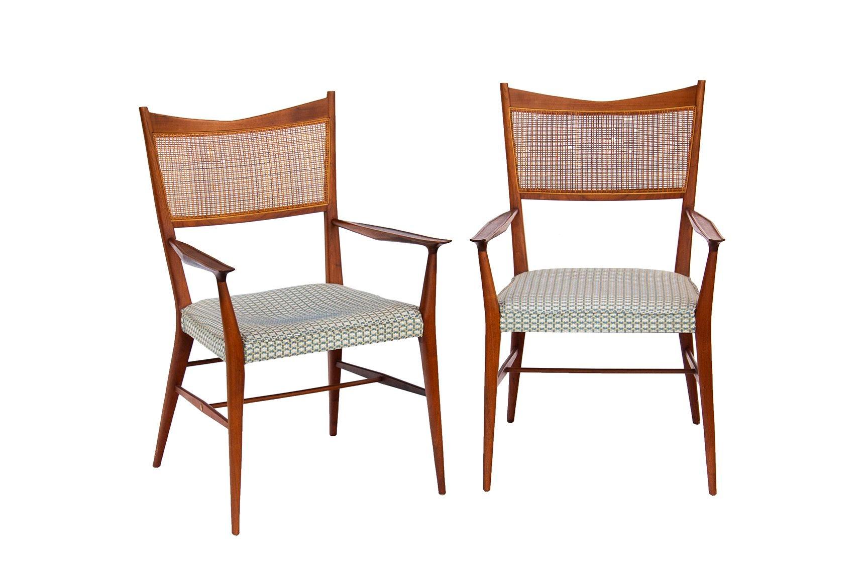 Mid-Century Modern Paul McCobb for Calvin Walnut Dining Chairs with Caned Backs Directional , S/6 For Sale