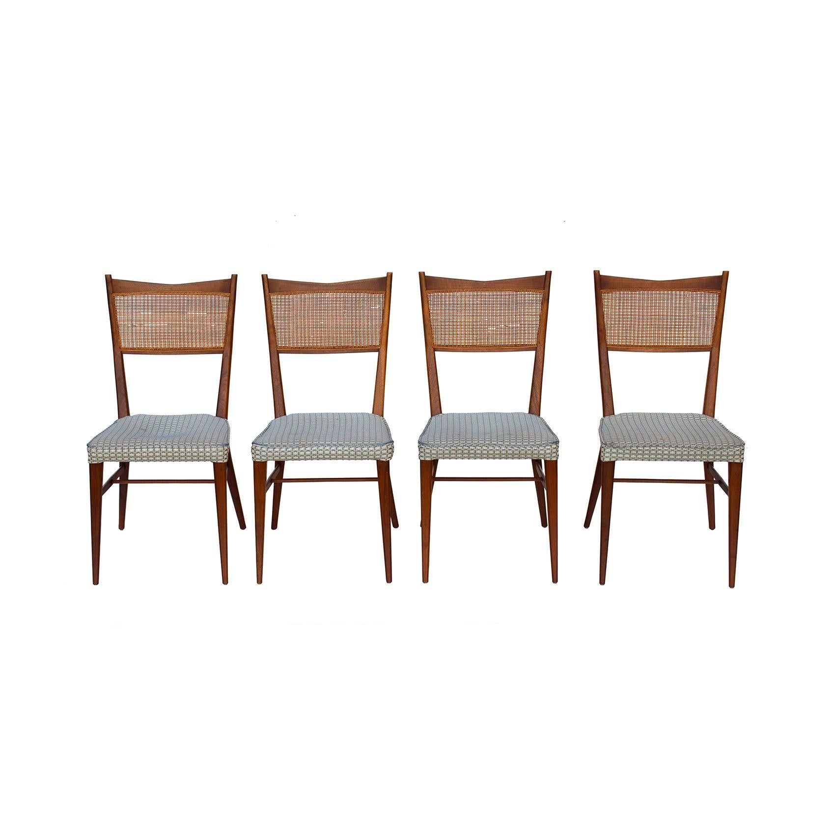 American Paul McCobb for Calvin Walnut Dining Chairs with Caned Backs Directional , S/6 For Sale