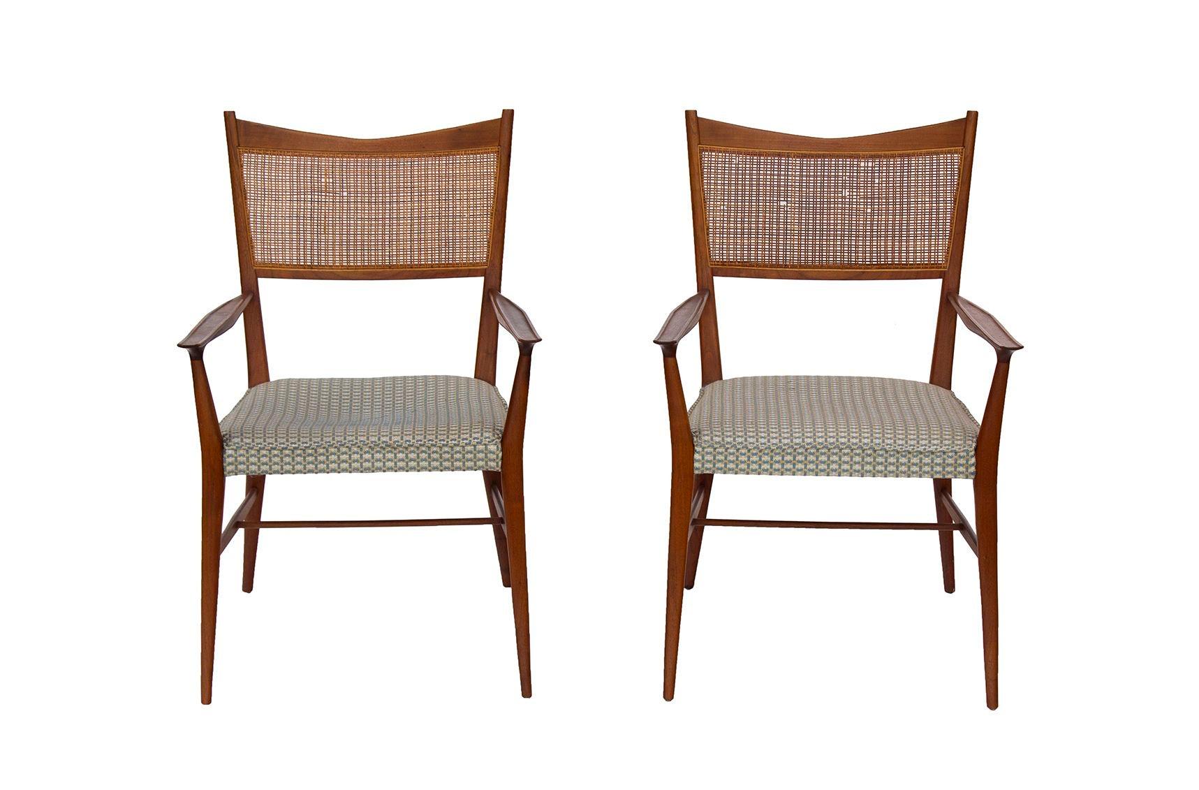 Mid-20th Century Paul McCobb for Calvin Walnut Dining Chairs with Caned Backs Directional , S/6 For Sale