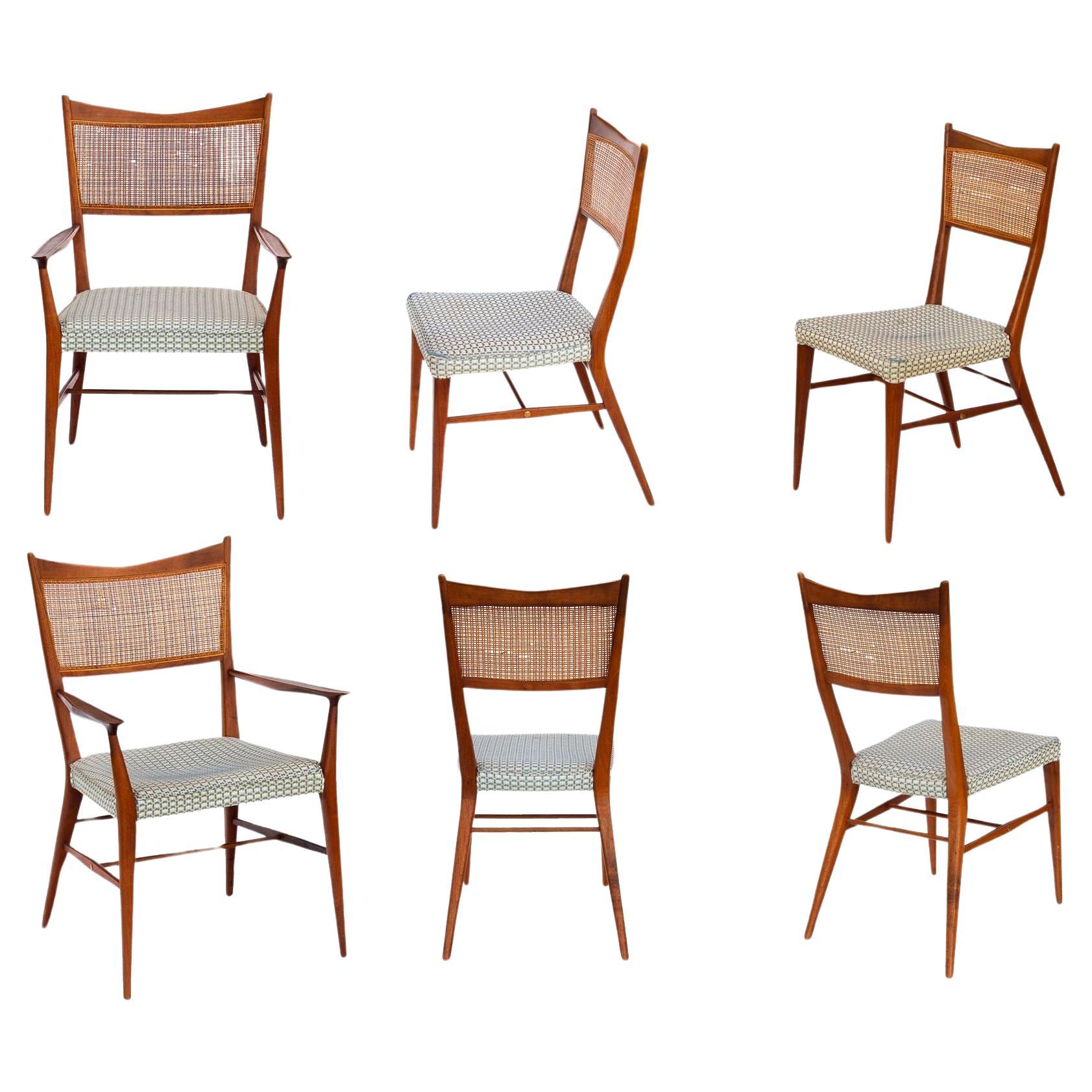 Paul McCobb for Calvin Walnut Dining Chairs with Caned Backs Directional , S/6 For Sale