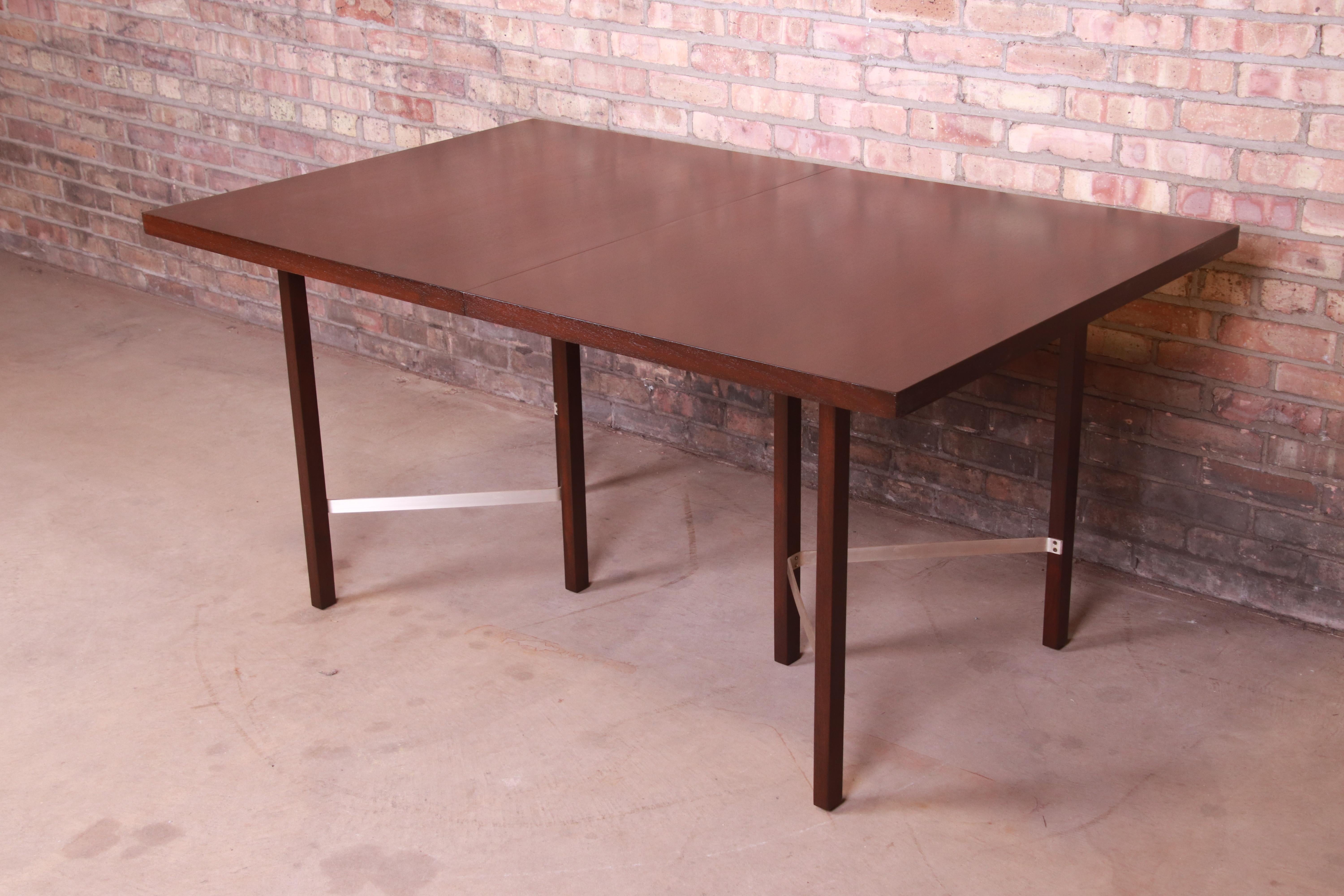 Paul McCobb for Calvin Walnut Dining Table with Brass Stretchers, Refinished 5