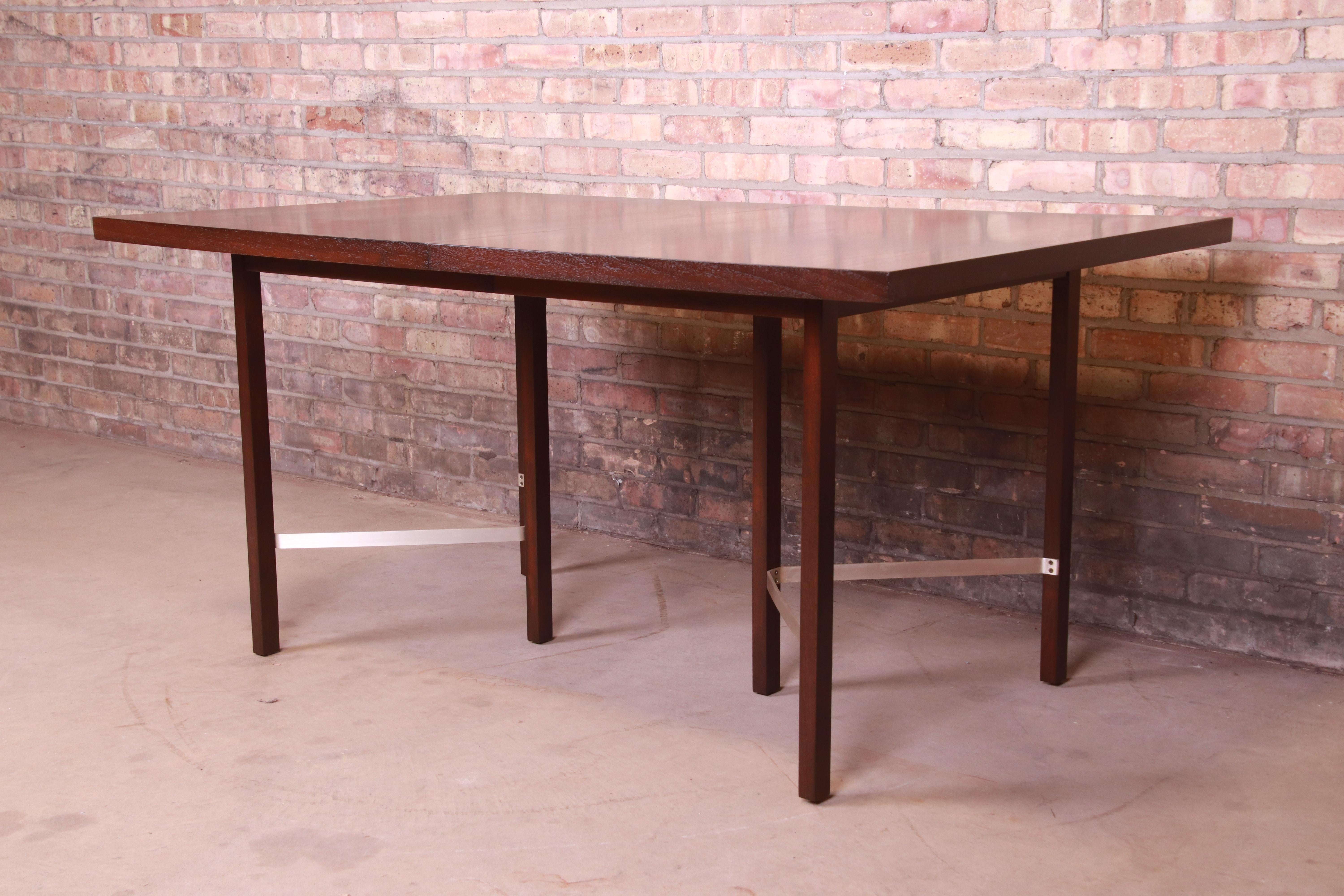 Paul McCobb for Calvin Walnut Dining Table with Brass Stretchers, Refinished 6