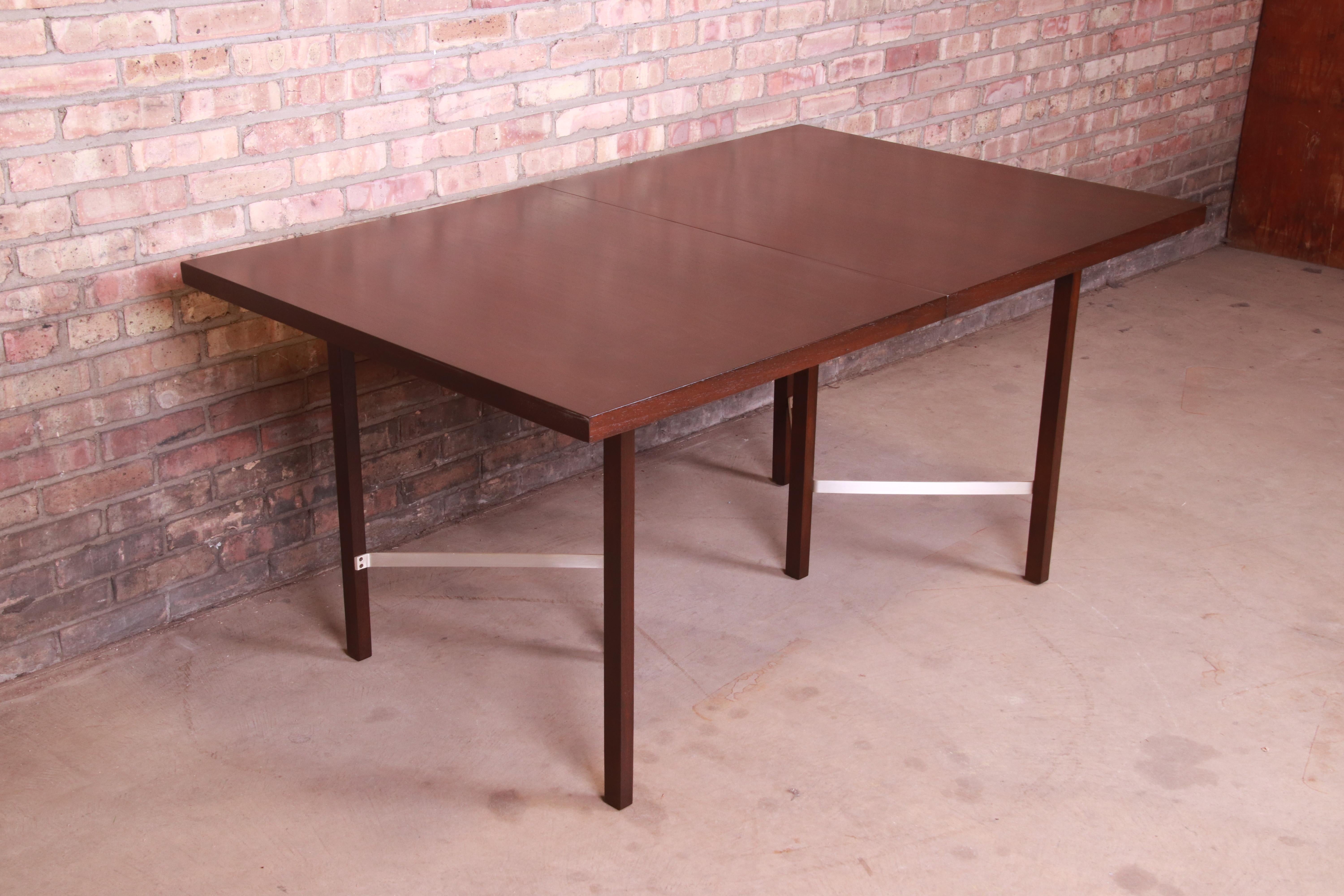 Paul McCobb for Calvin Walnut Dining Table with Brass Stretchers, Refinished 7