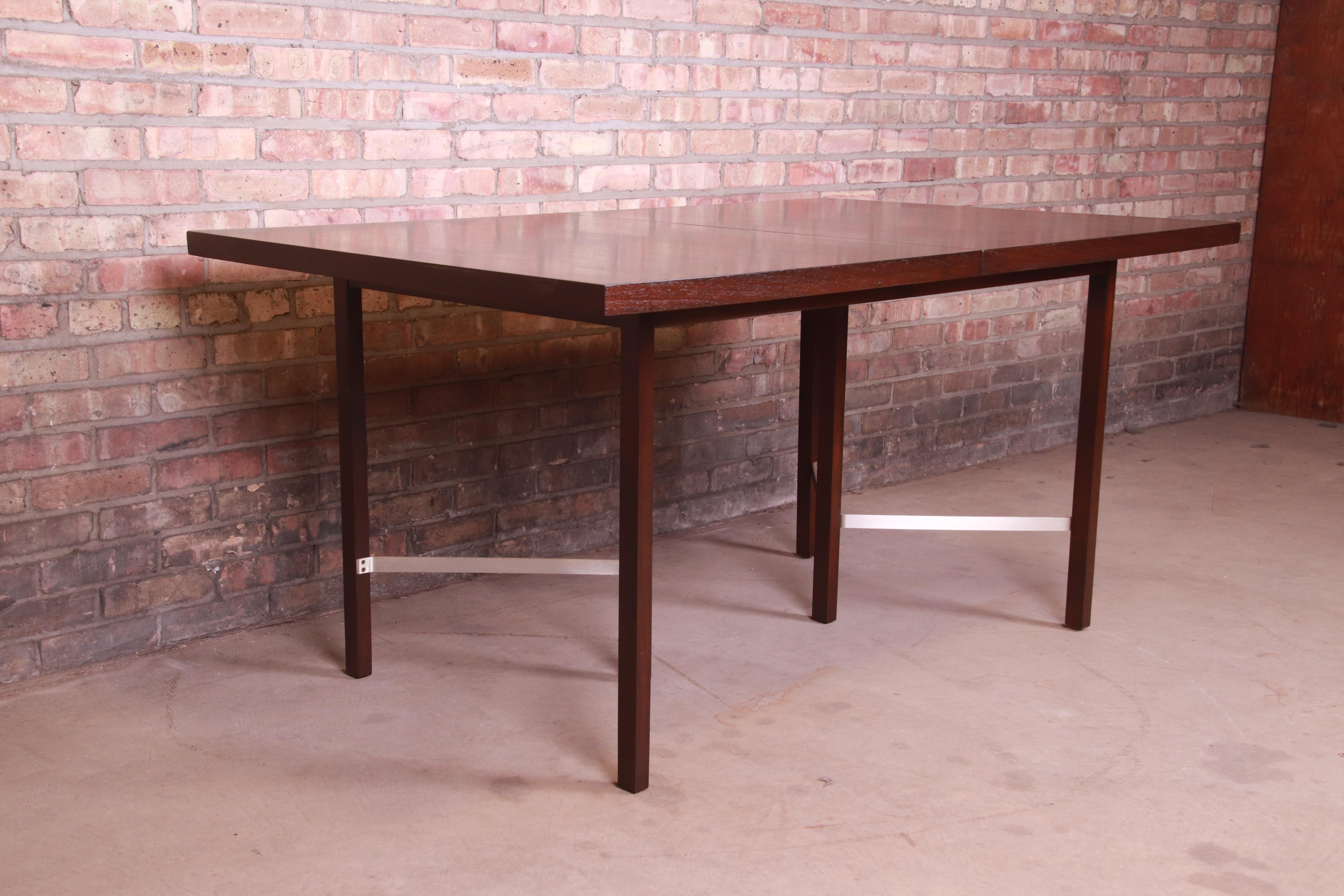 Paul McCobb for Calvin Walnut Dining Table with Brass Stretchers, Refinished 8