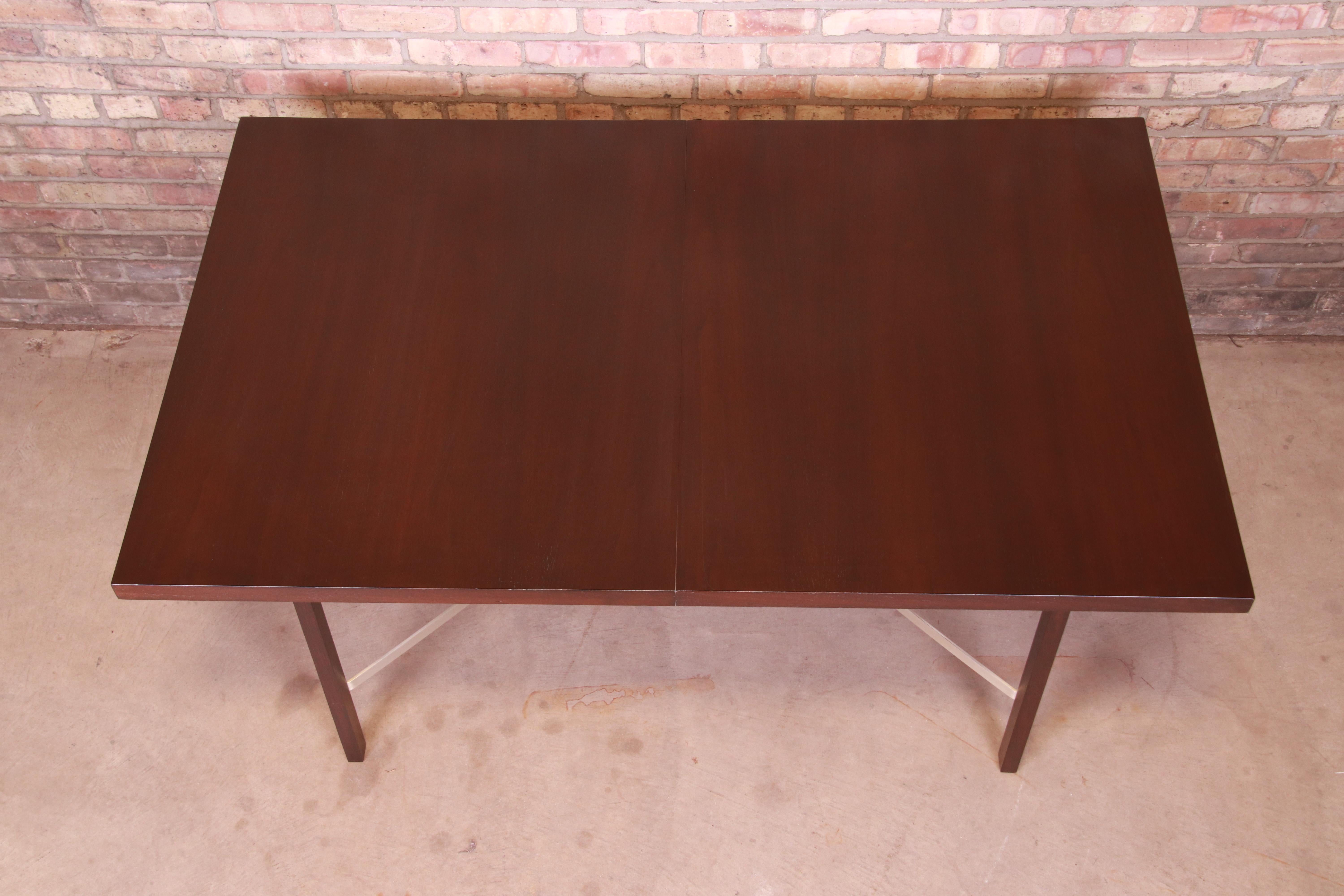 Paul McCobb for Calvin Walnut Dining Table with Brass Stretchers, Refinished 9