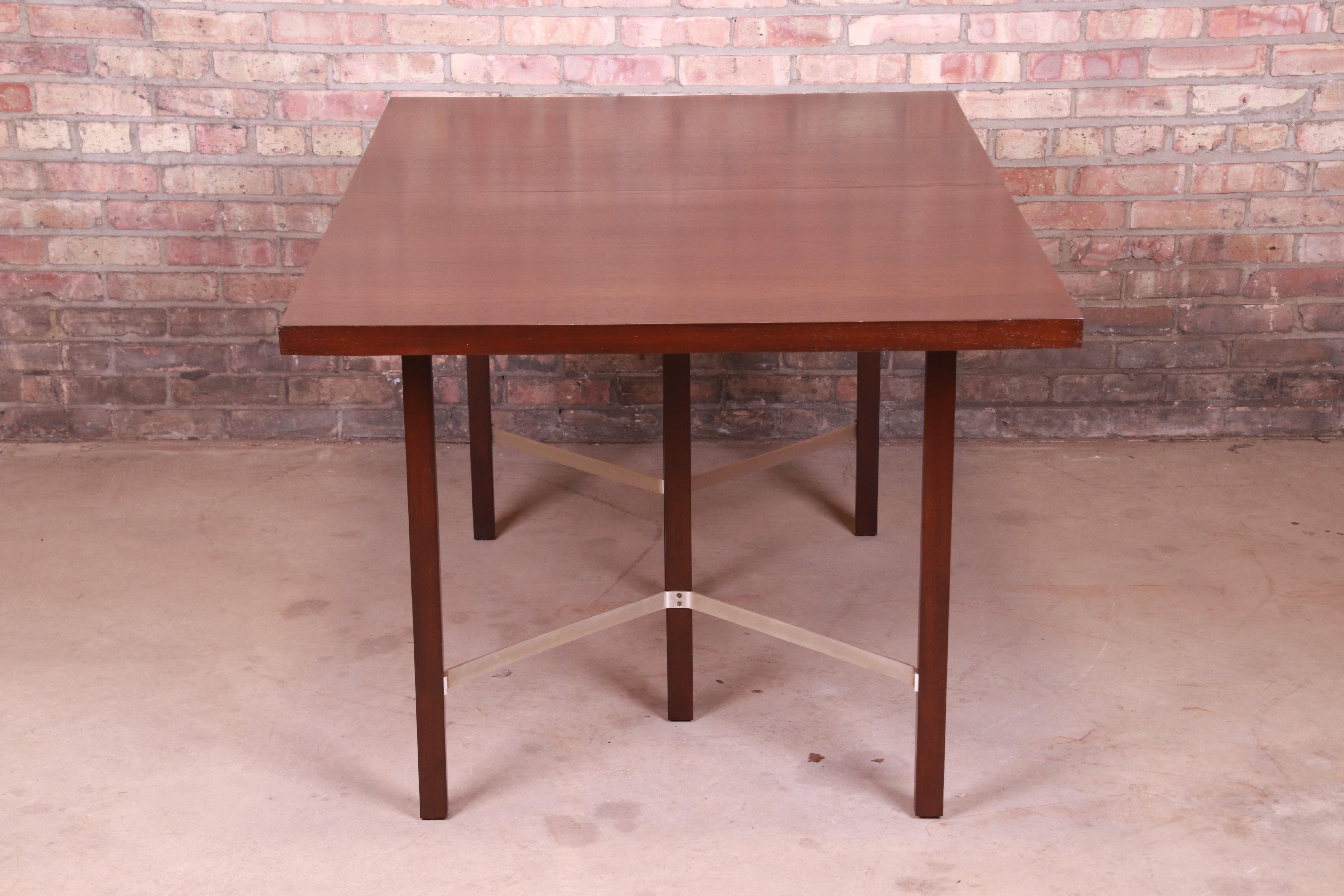 Paul McCobb for Calvin Walnut Dining Table with Brass Stretchers, Refinished 11