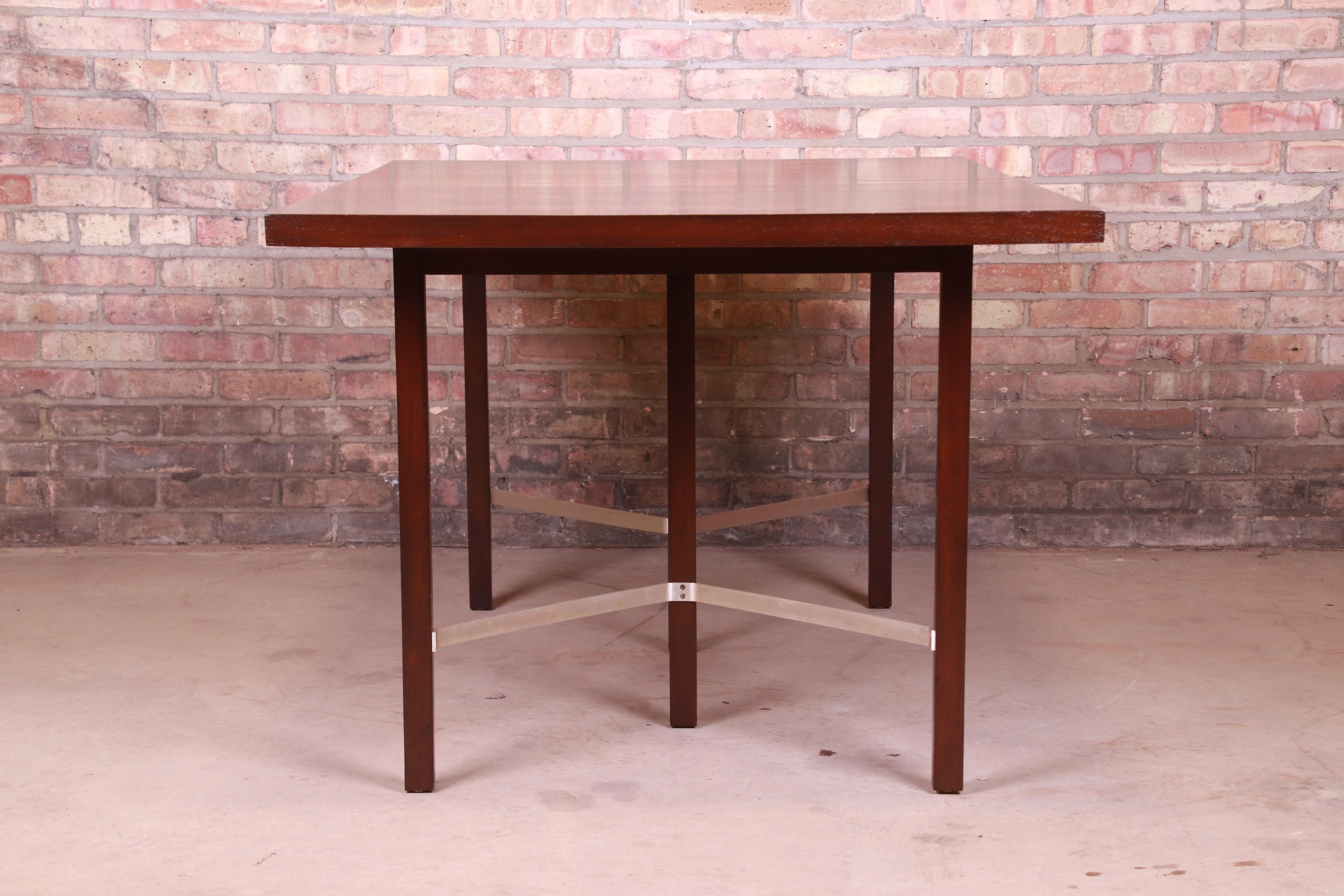 Paul McCobb for Calvin Walnut Dining Table with Brass Stretchers, Refinished 12