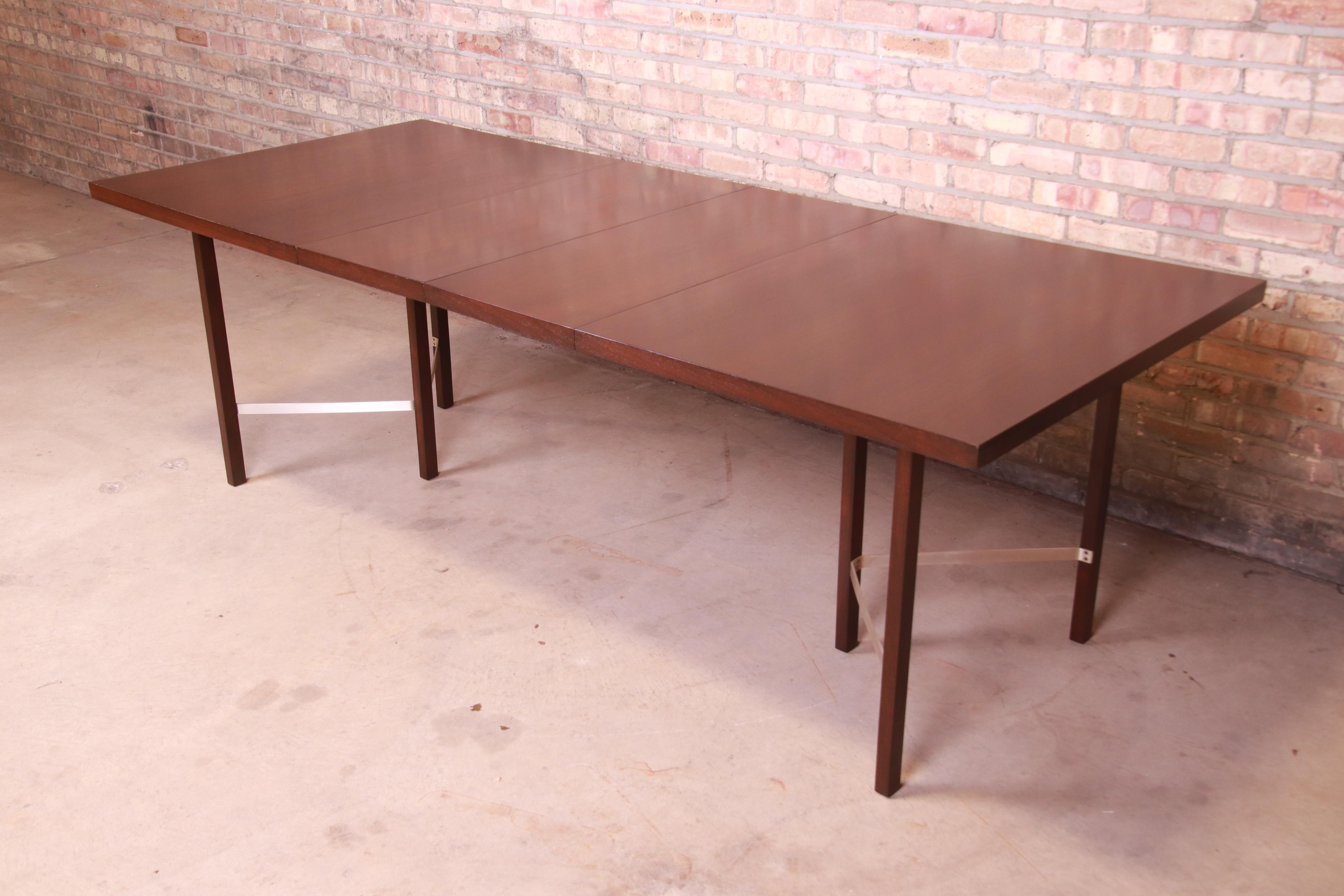 Mid-20th Century Paul McCobb for Calvin Walnut Dining Table with Brass Stretchers, Refinished