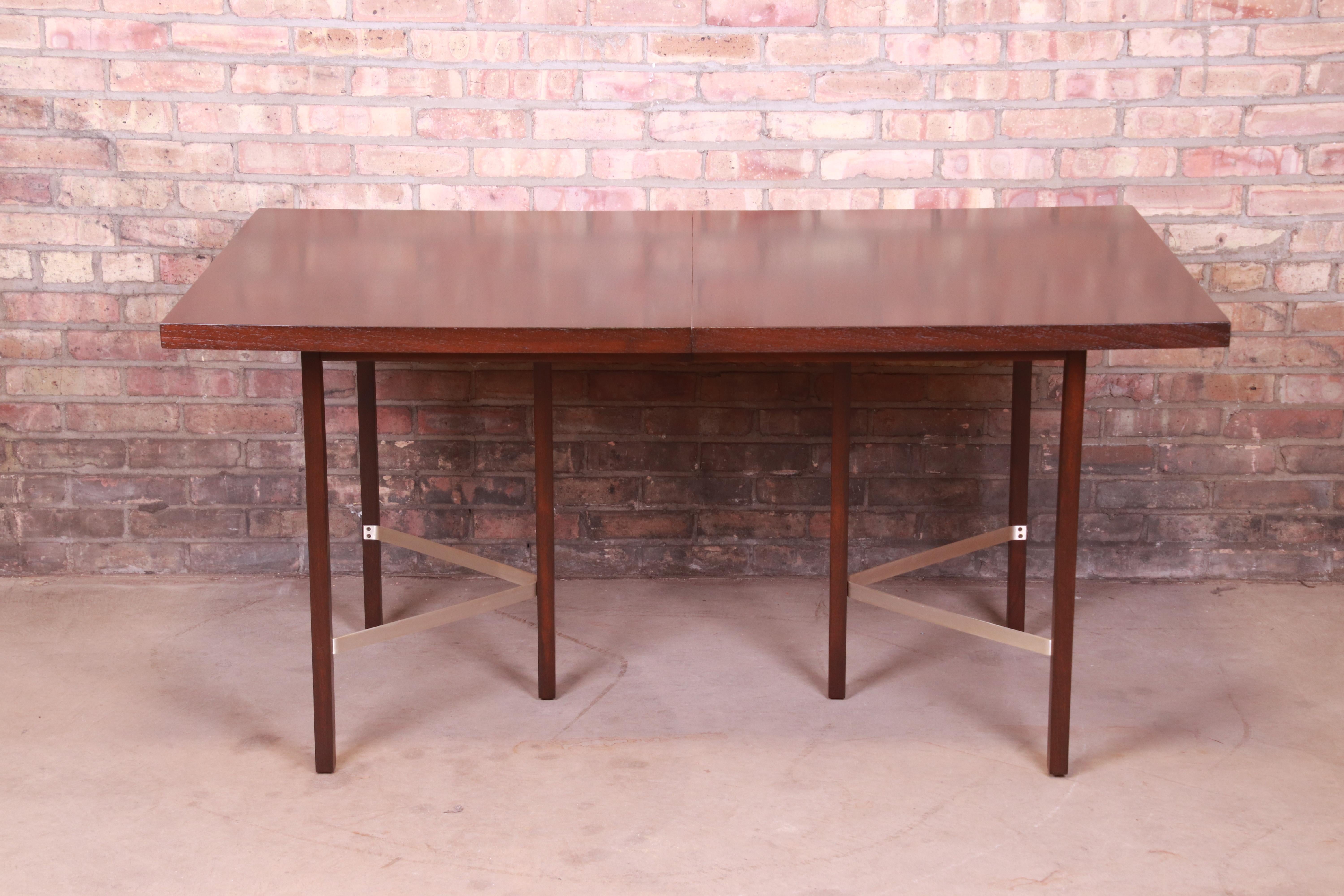 Paul McCobb for Calvin Walnut Dining Table with Brass Stretchers, Refinished 3