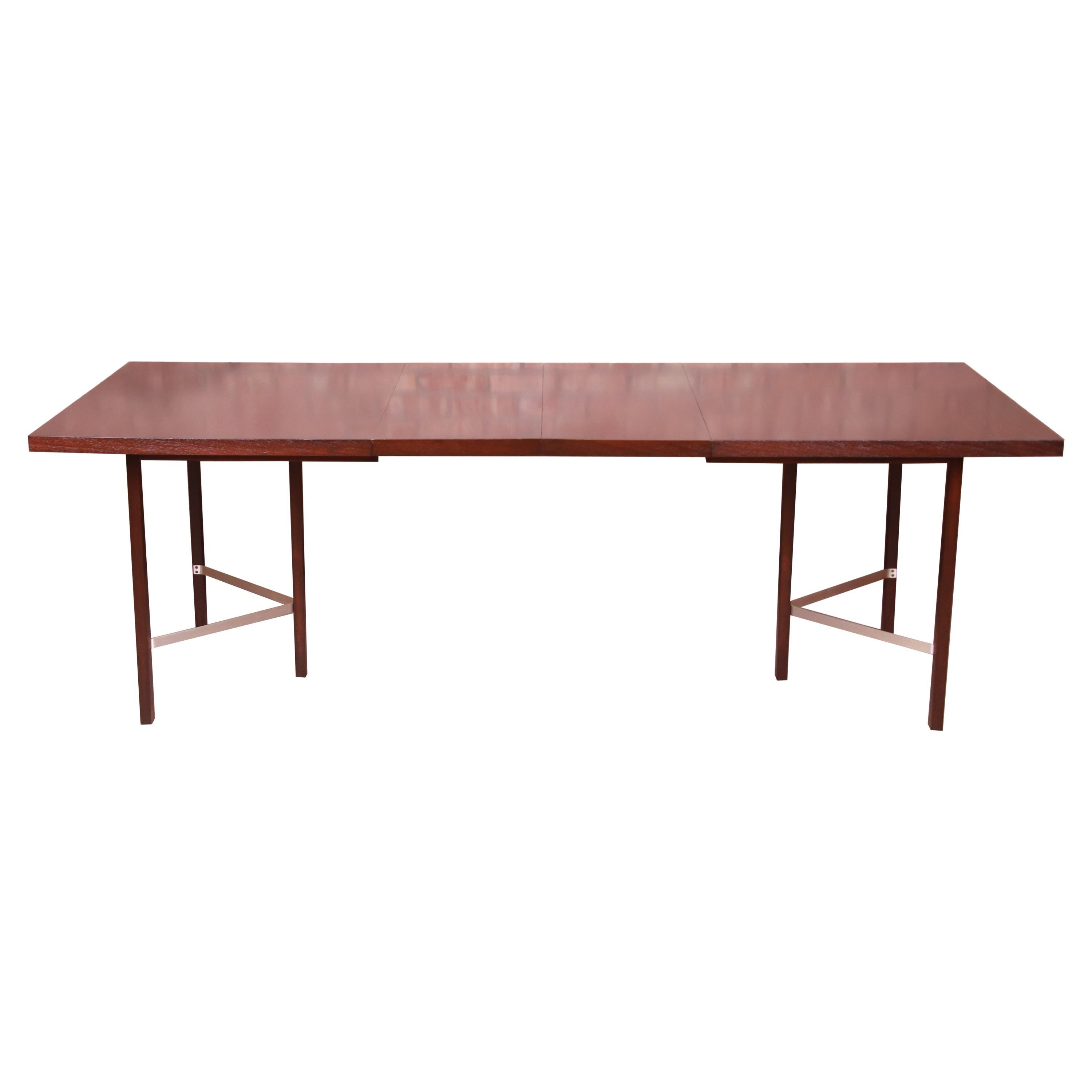 Paul McCobb for Calvin Walnut Dining Table with Brass Stretchers, Refinished