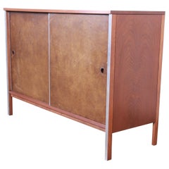 Retro Paul McCobb for Calvin Walnut Sliding Door Credenza or Record Cabinet, 1950s