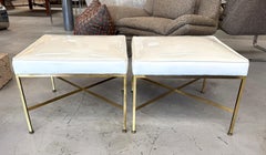 Paul McCobb for Calvin X Base Brass Stools w/ Original Upholstery