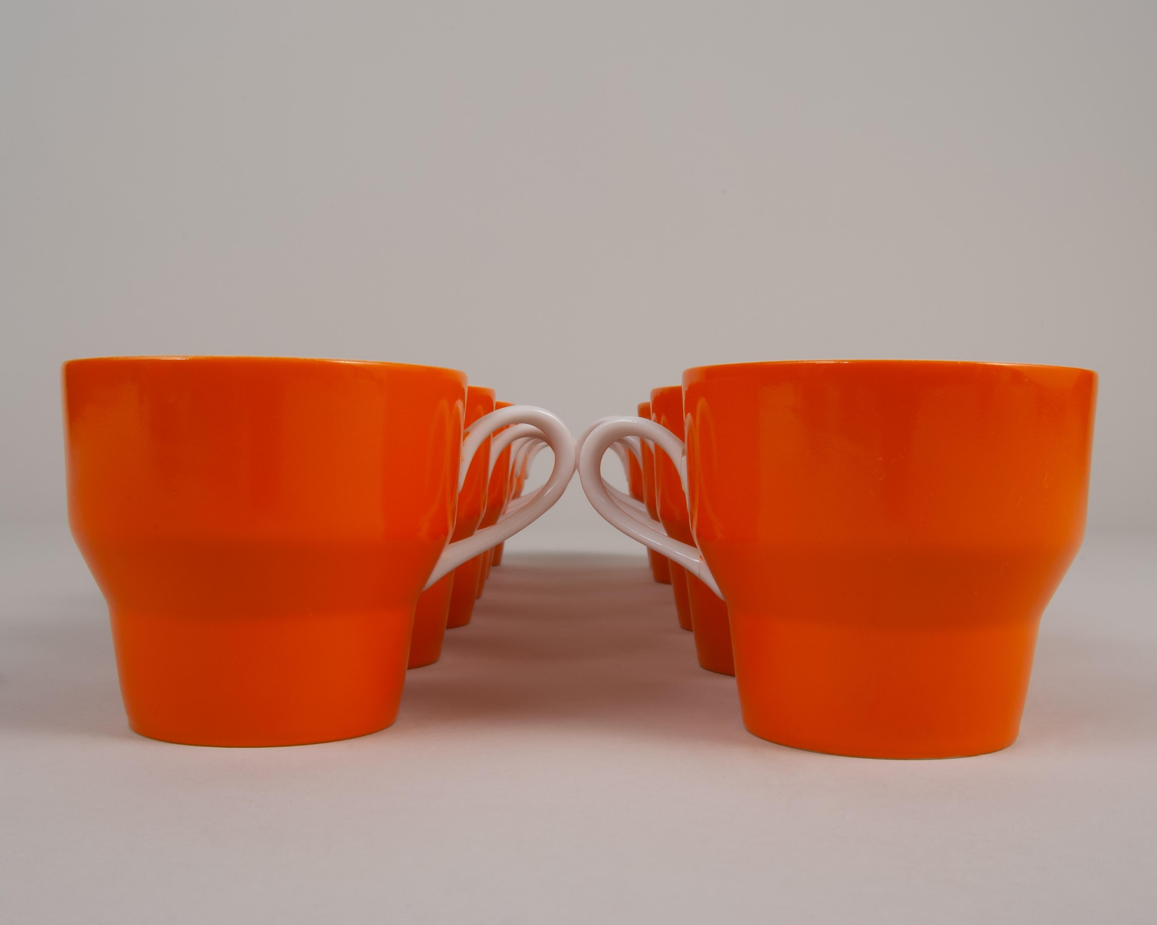 20th Century Paul McCobb for Contempi, Japan 38 Piece Ceramic Coffee Set in Orange and White For Sale