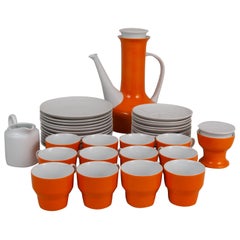 Retro Paul McCobb for Contempi, Japan 38 Piece Ceramic Coffee Set in Orange and White