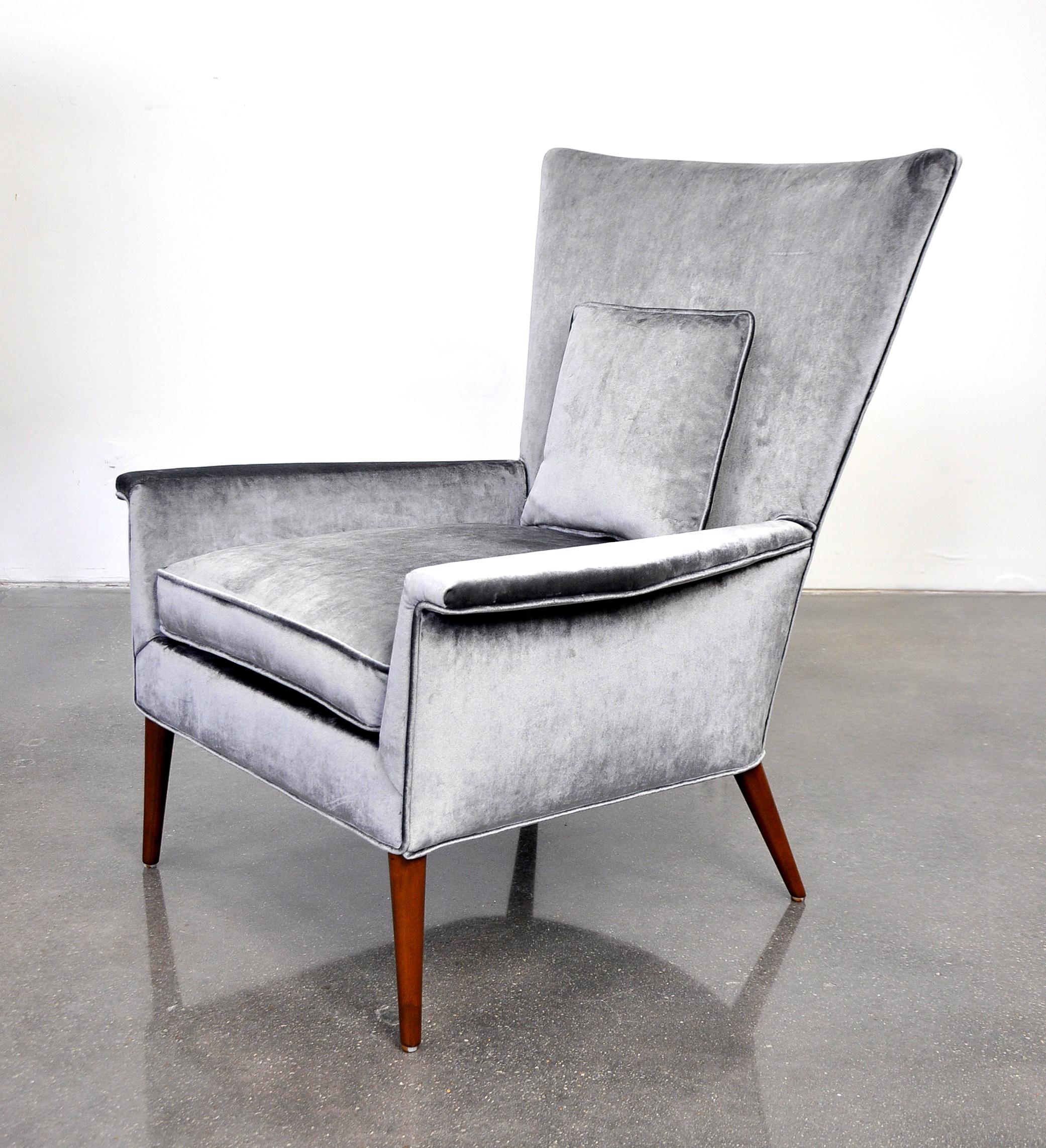 Paul McCobb for Custom Craft Gray Velvet Wingback Lounge Chair 3