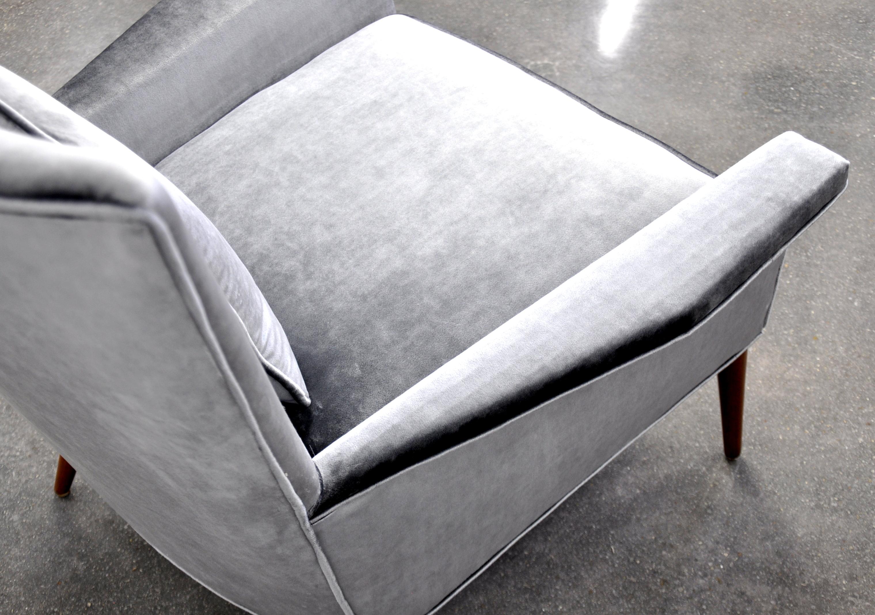 Paul McCobb for Custom Craft Gray Velvet Wingback Lounge Chair 4