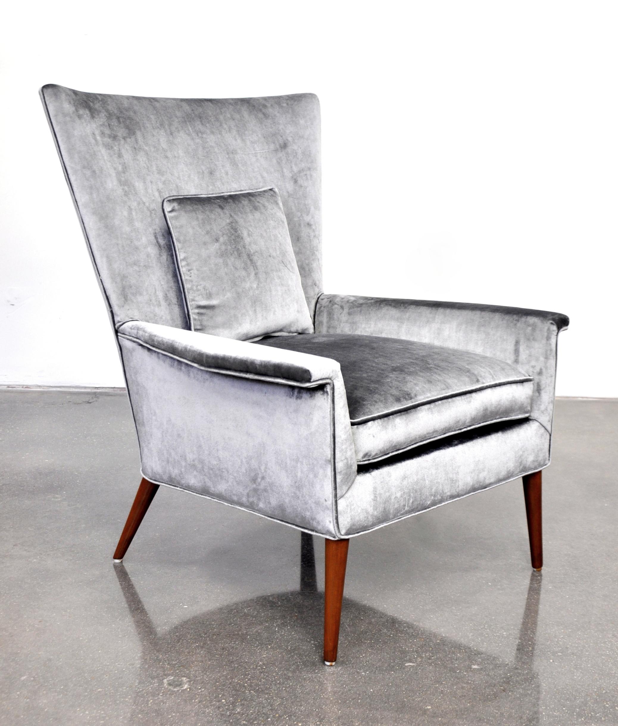 American Paul McCobb for Custom Craft Gray Velvet Wingback Lounge Chair