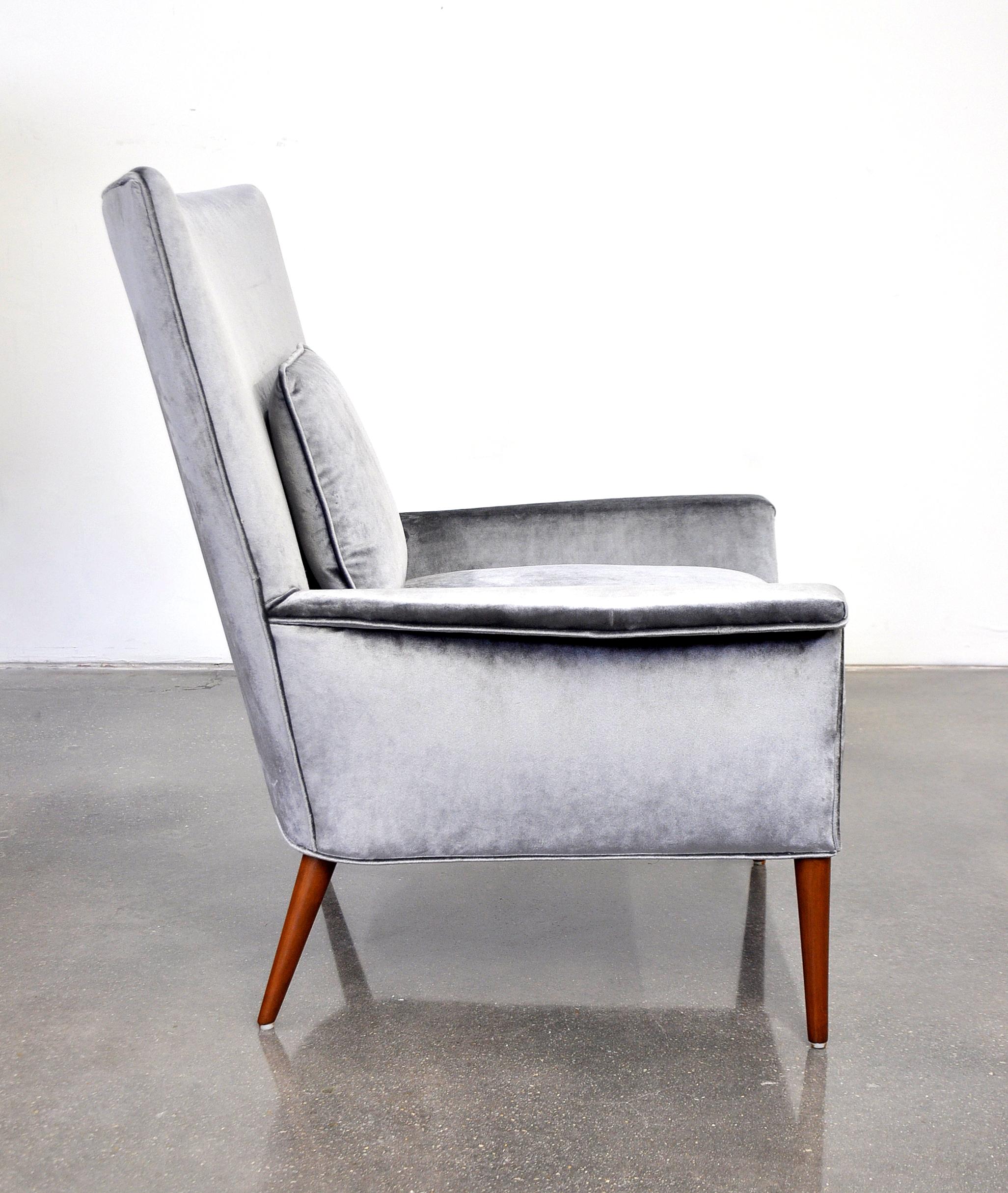 Paul McCobb for Custom Craft Gray Velvet Wingback Lounge Chair In Excellent Condition In Miami, FL