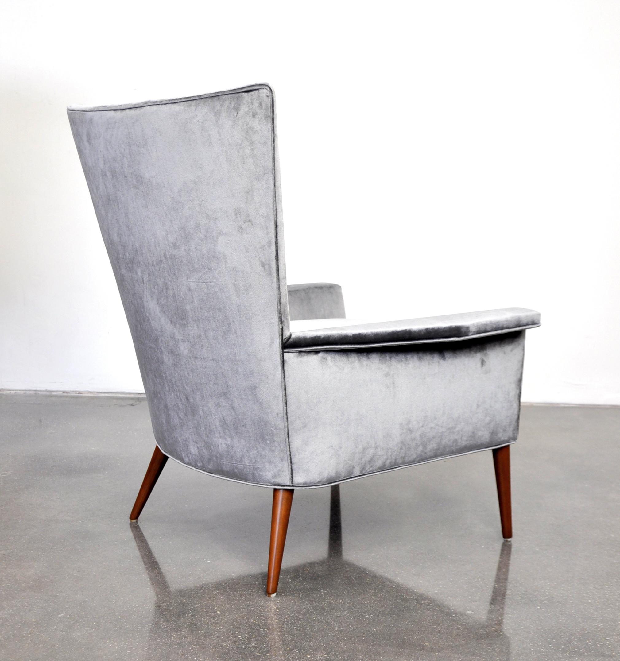 Mid-20th Century Paul McCobb for Custom Craft Gray Velvet Wingback Lounge Chair