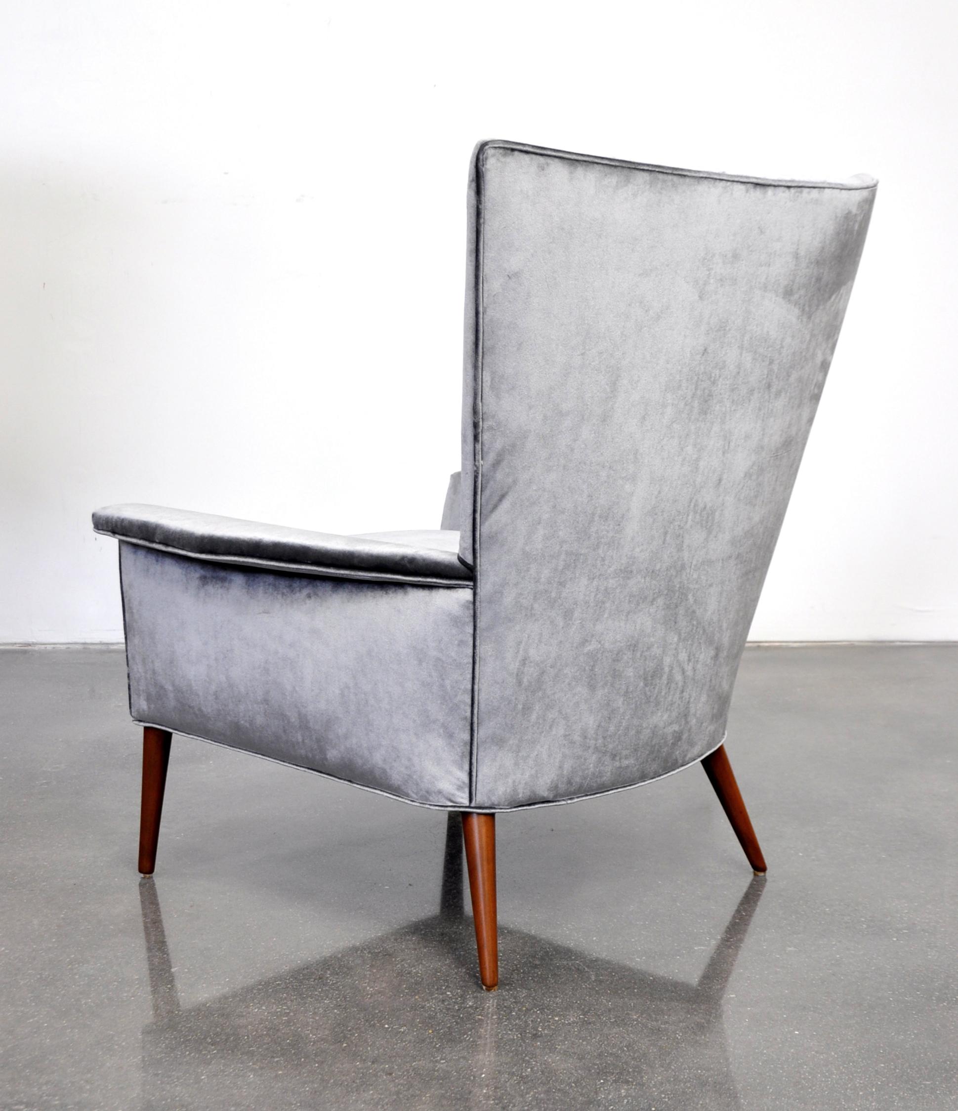 Paul McCobb for Custom Craft Gray Velvet Wingback Lounge Chair 1