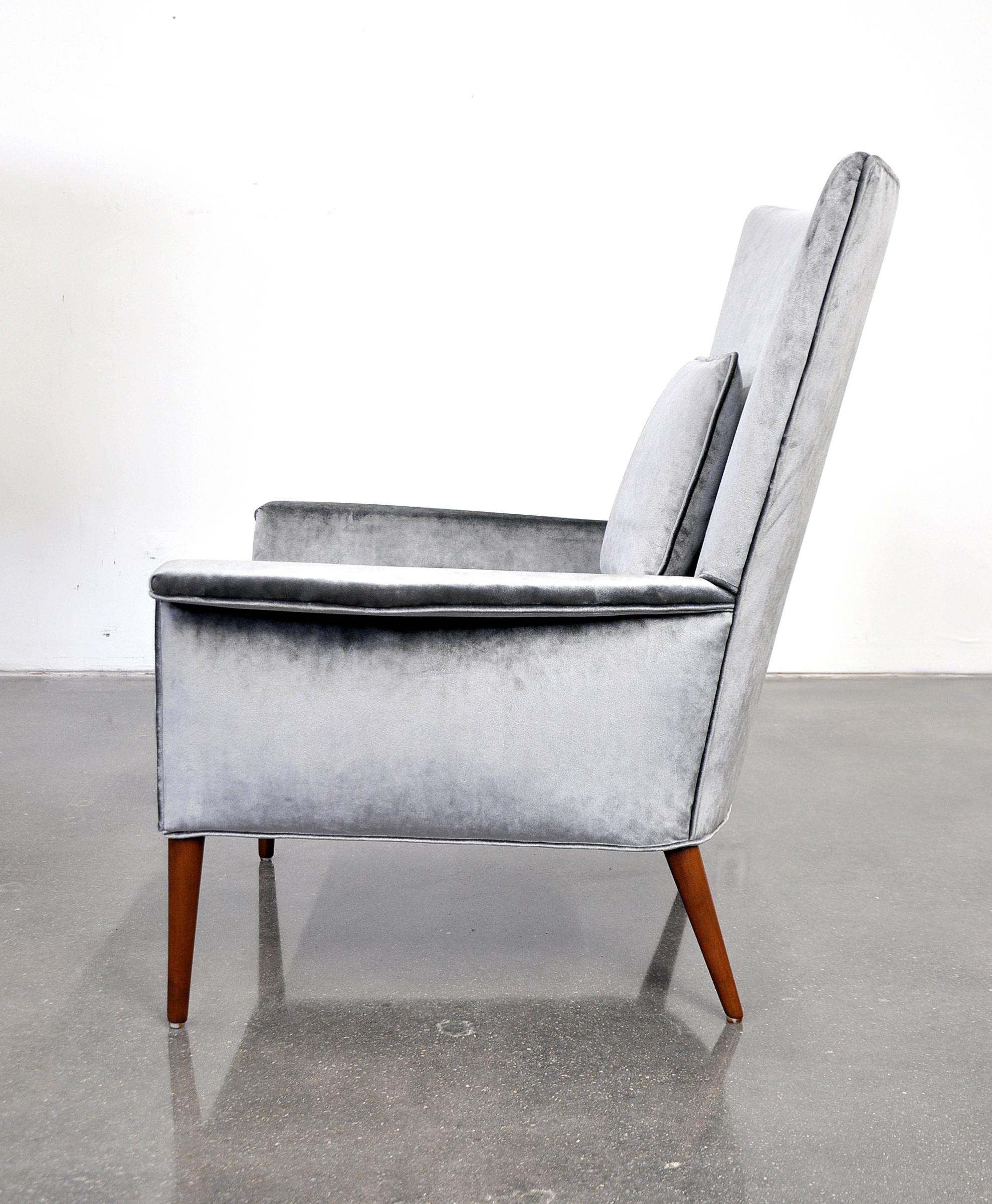 Paul McCobb for Custom Craft Gray Velvet Wingback Lounge Chair 2