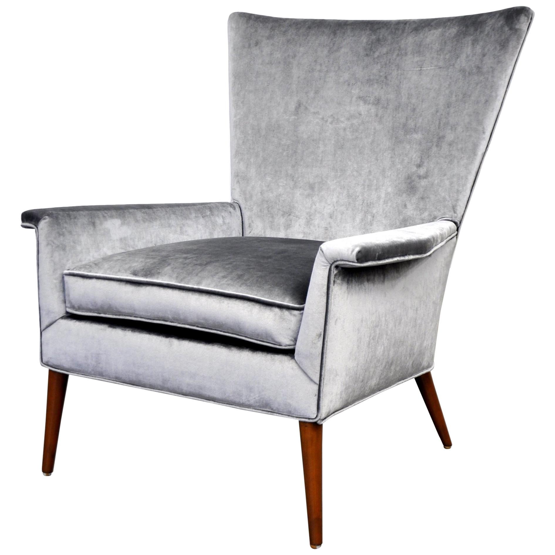 Paul McCobb for Custom Craft Gray Velvet Wingback Lounge Chair
