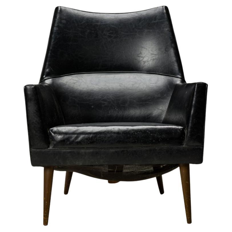 Paul McCobb for Custom Craft Inc. Black Leather Lounge Armchair
