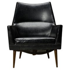 Paul McCobb for Custom Craft Inc. Black Leather Lounge Armchair