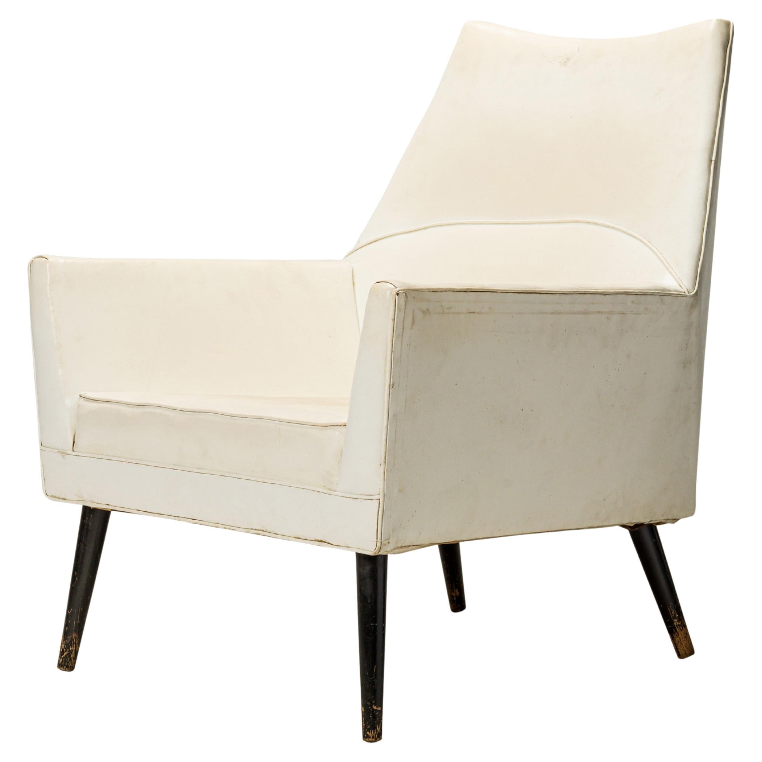Paul McCobb for Custom Craft Inc. White Leather Lounge Armchair For Sale