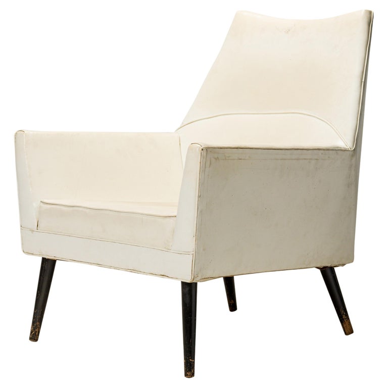 Paul McCobb for Custom Craft Inc. White Leather Lounge Armchair For