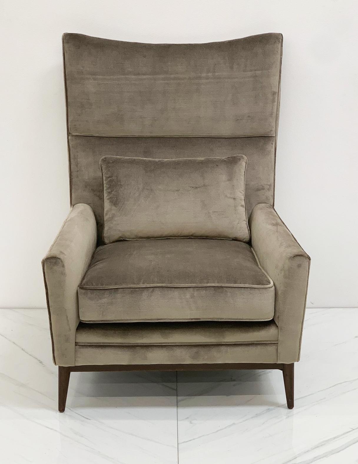 Paul McCobb for Directional 314 Model High Back Lounge Chair in Grey Velvet For Sale 4