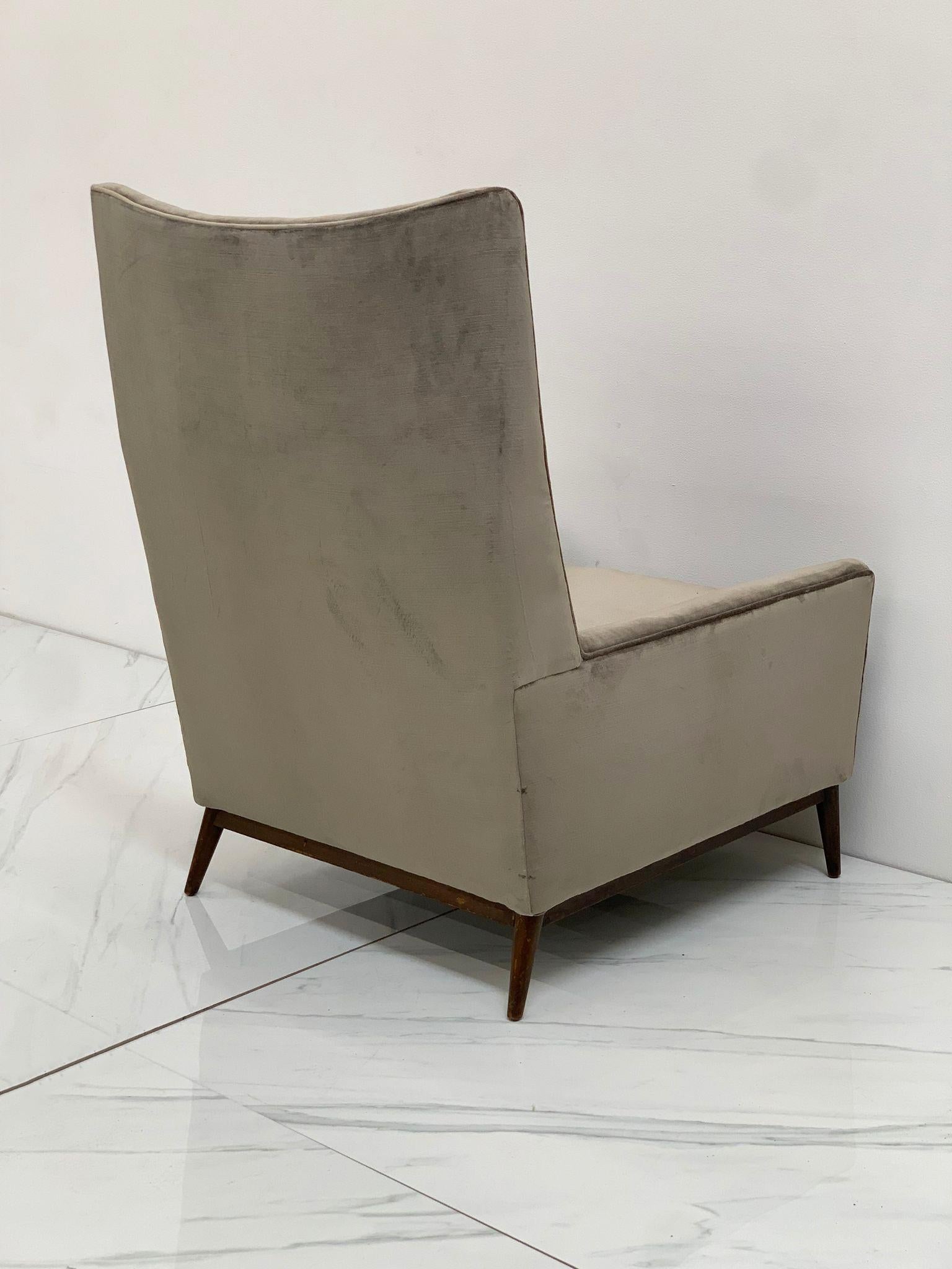 American Paul McCobb for Directional 314 Model High Back Lounge Chair in Grey Velvet For Sale