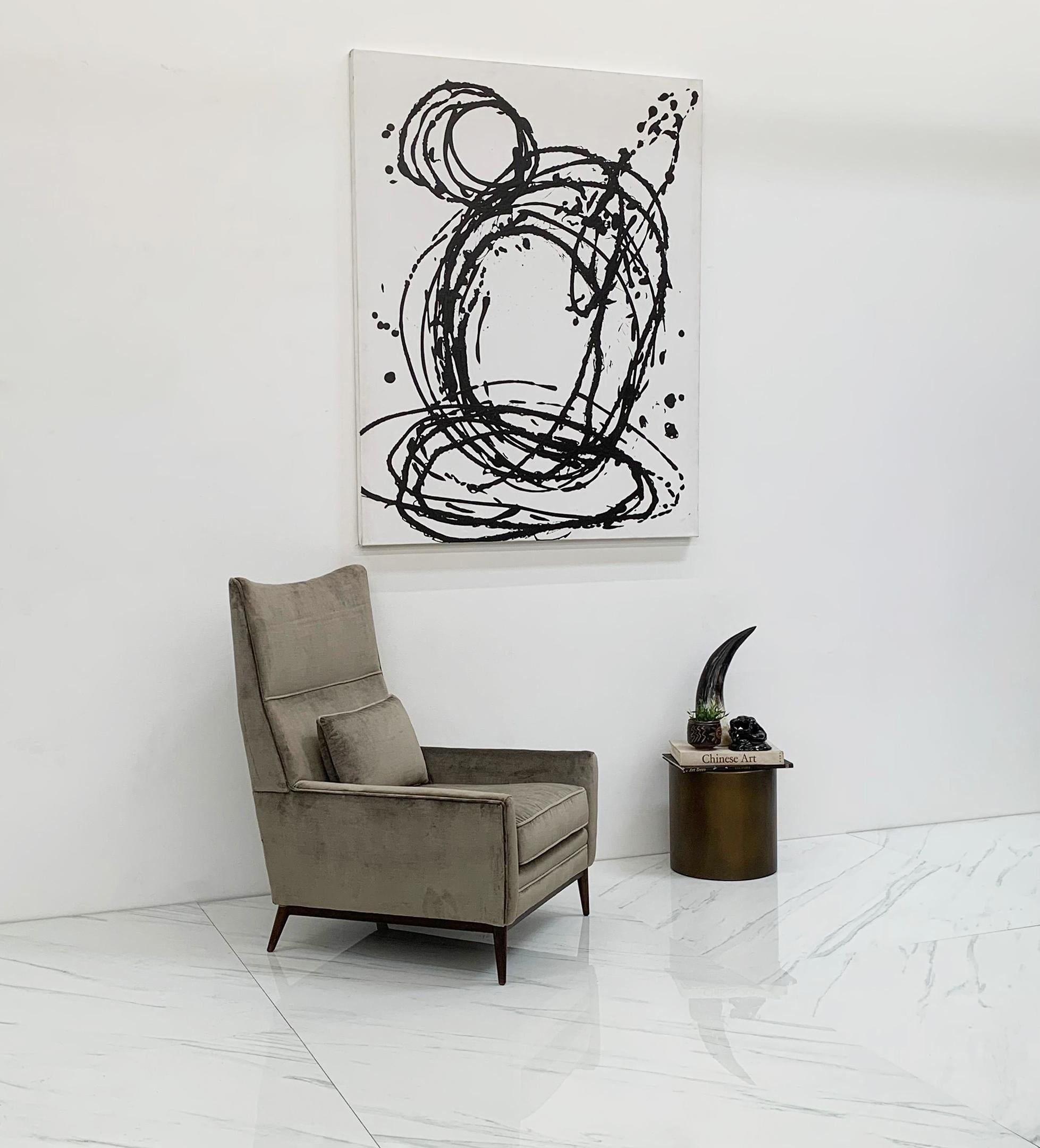 Paul McCobb for Directional 314 Model High Back Lounge Chair in Grey Velvet For Sale 1