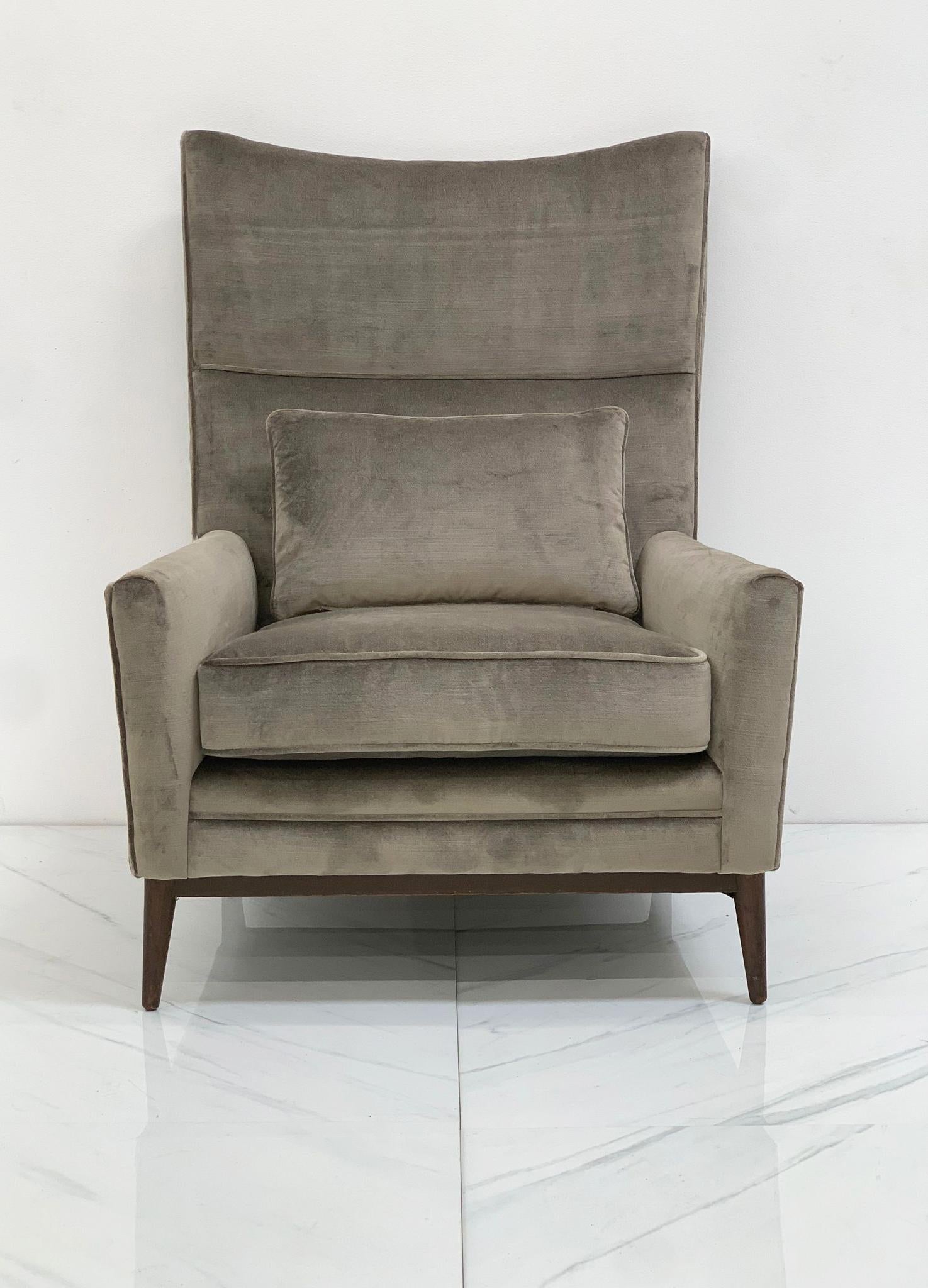 Paul McCobb for Directional 314 Model High Back Lounge Chair in Grey Velvet For Sale 3