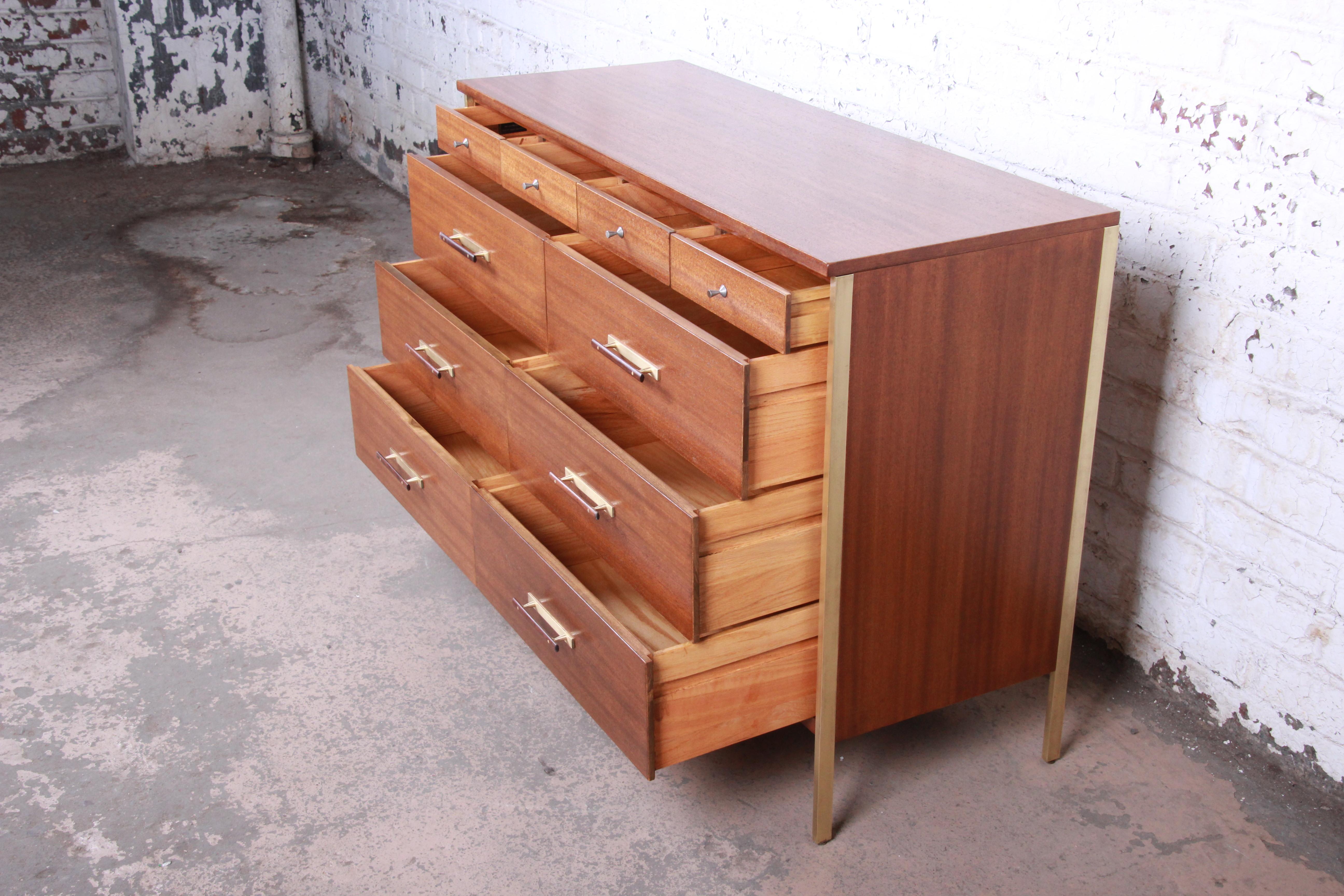 Paul McCobb for Directional 6000 Series Mahogany and Brass Dresser, Restored 4