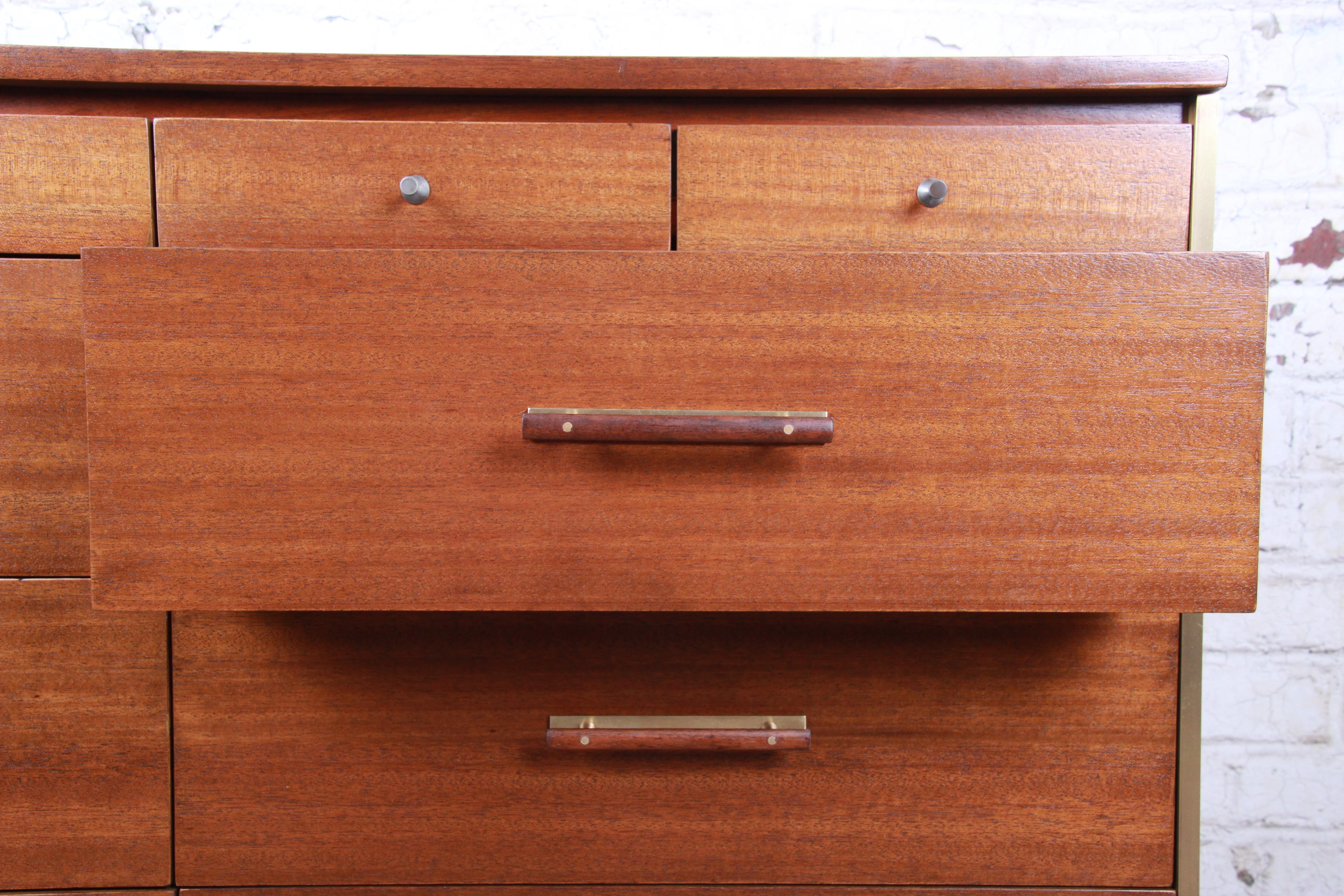 Paul McCobb for Directional 6000 Series Mahogany and Brass Dresser, Restored 8