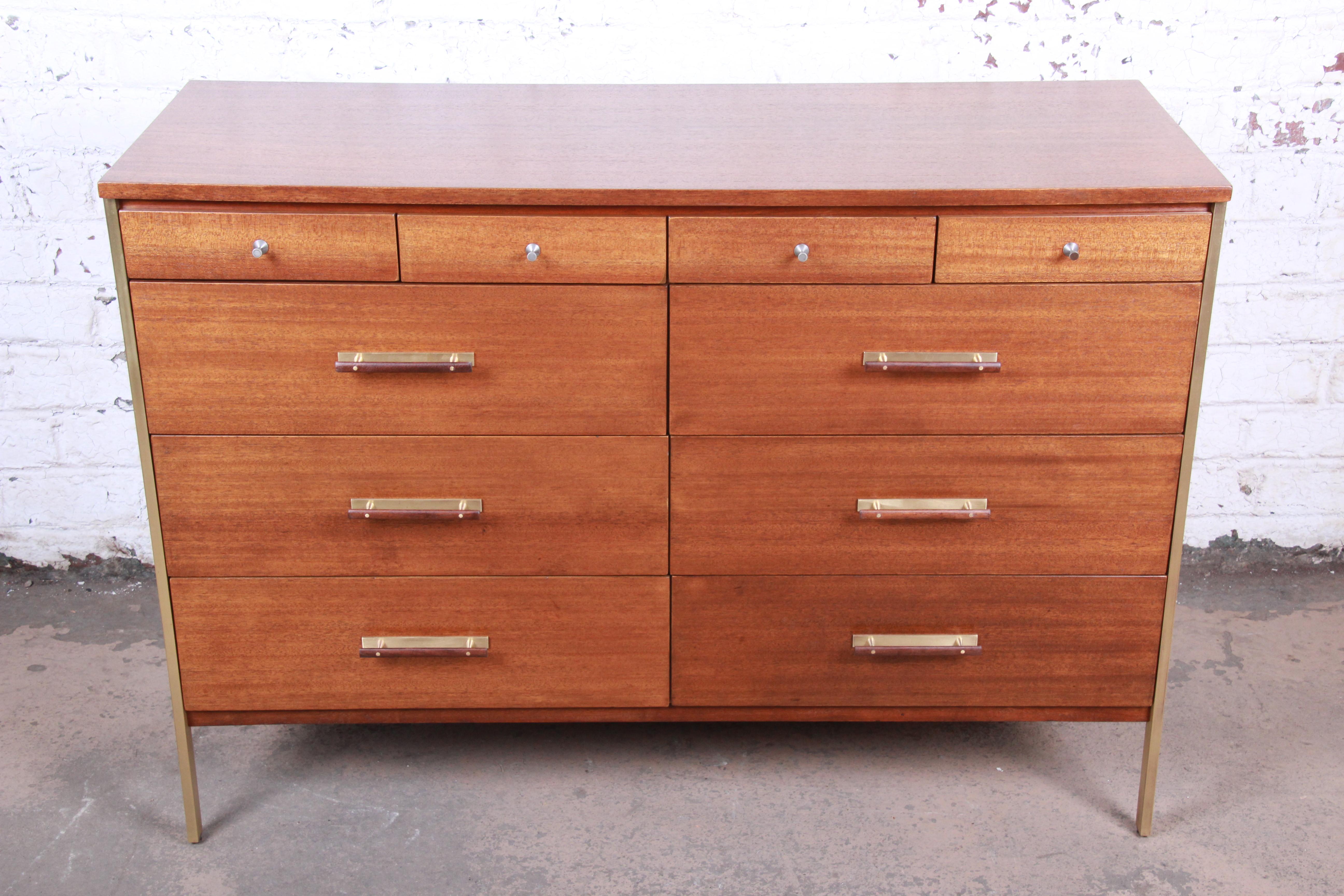 Mid-Century Modern Paul McCobb for Directional 6000 Series Mahogany and Brass Dresser, Restored