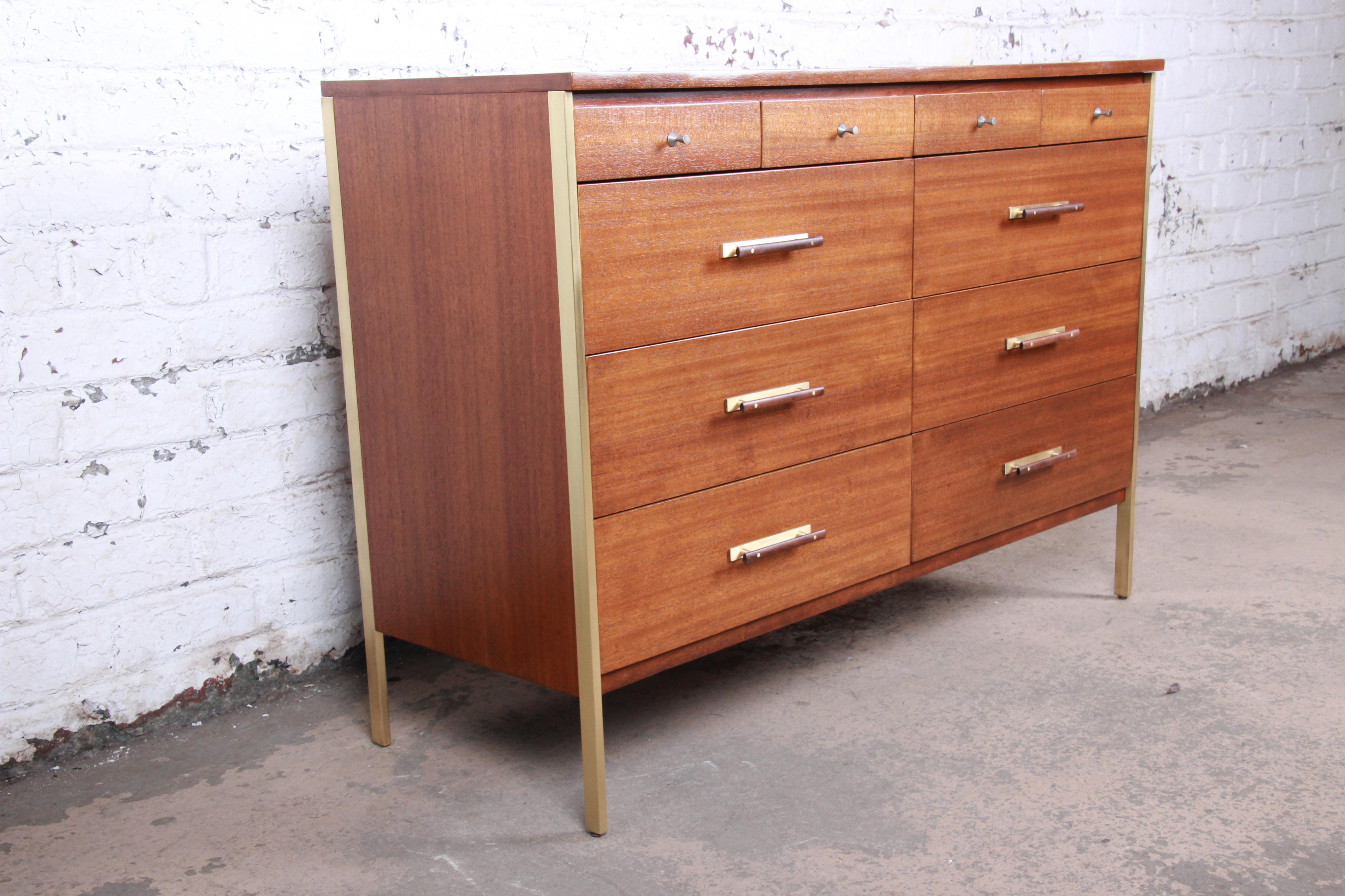 Paul McCobb for Directional 6000 Series Mahogany and Brass Dresser, Restored In Good Condition In South Bend, IN