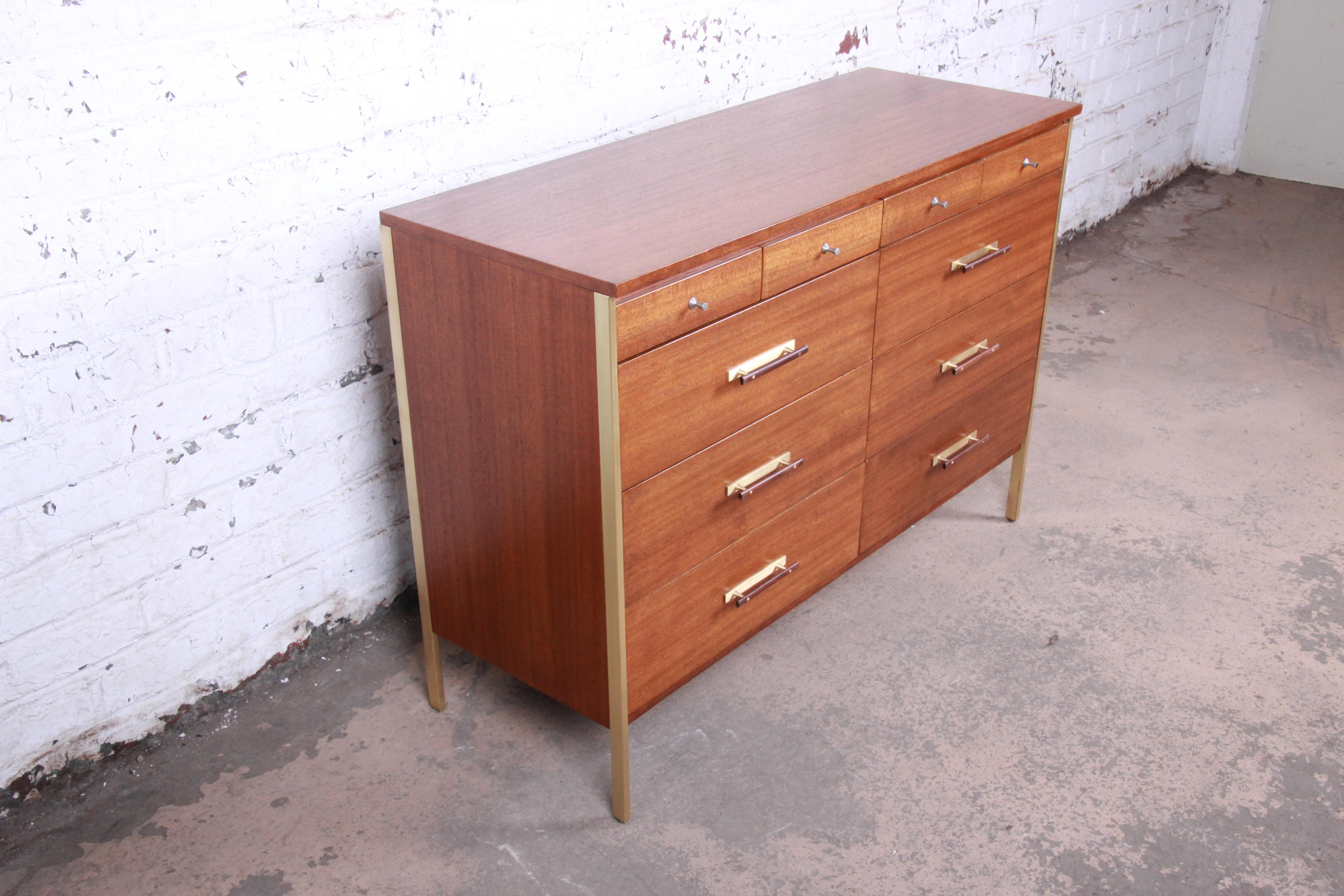 Mid-20th Century Paul McCobb for Directional 6000 Series Mahogany and Brass Dresser, Restored