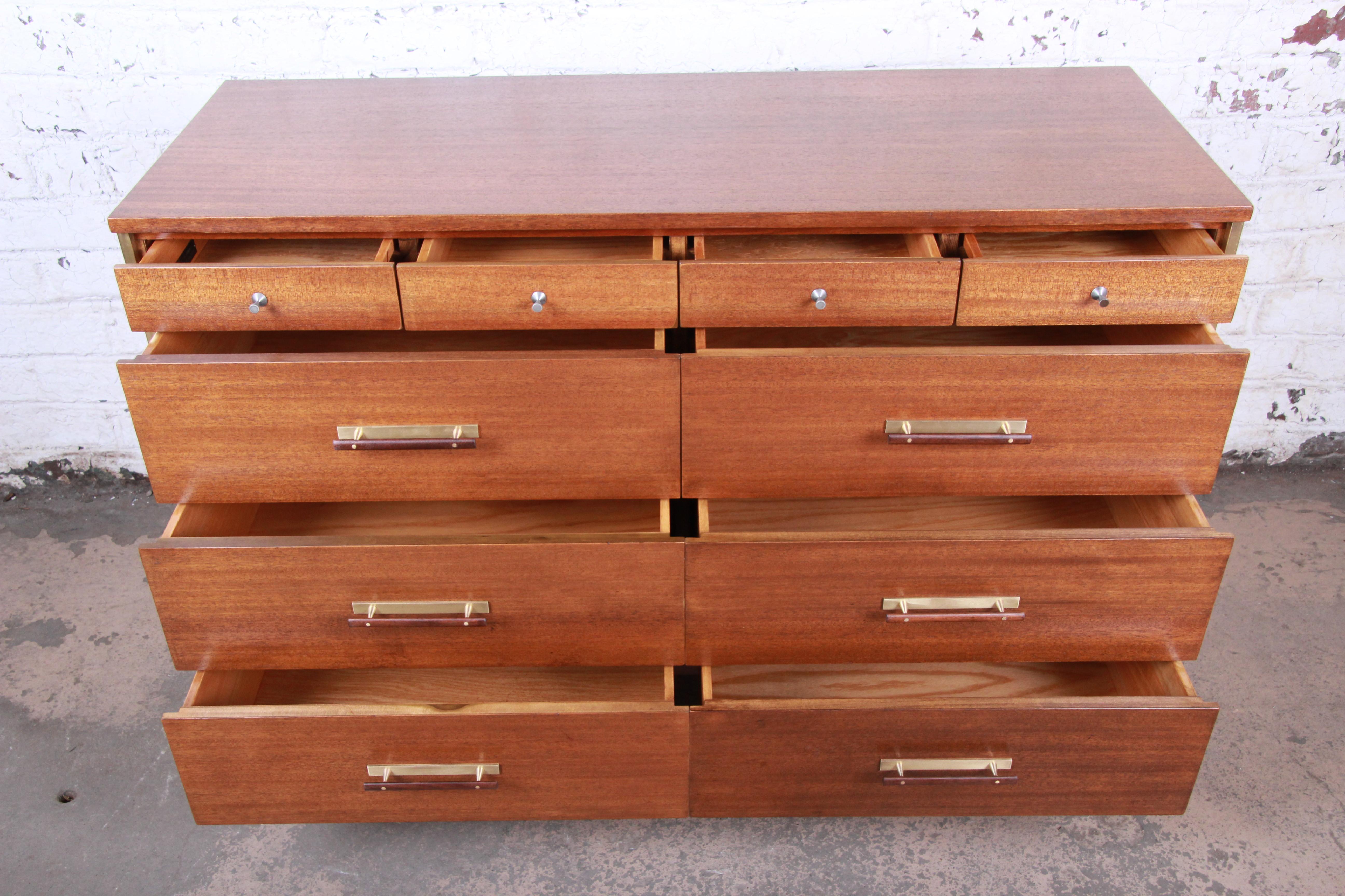 Paul McCobb for Directional 6000 Series Mahogany and Brass Dresser, Restored 3