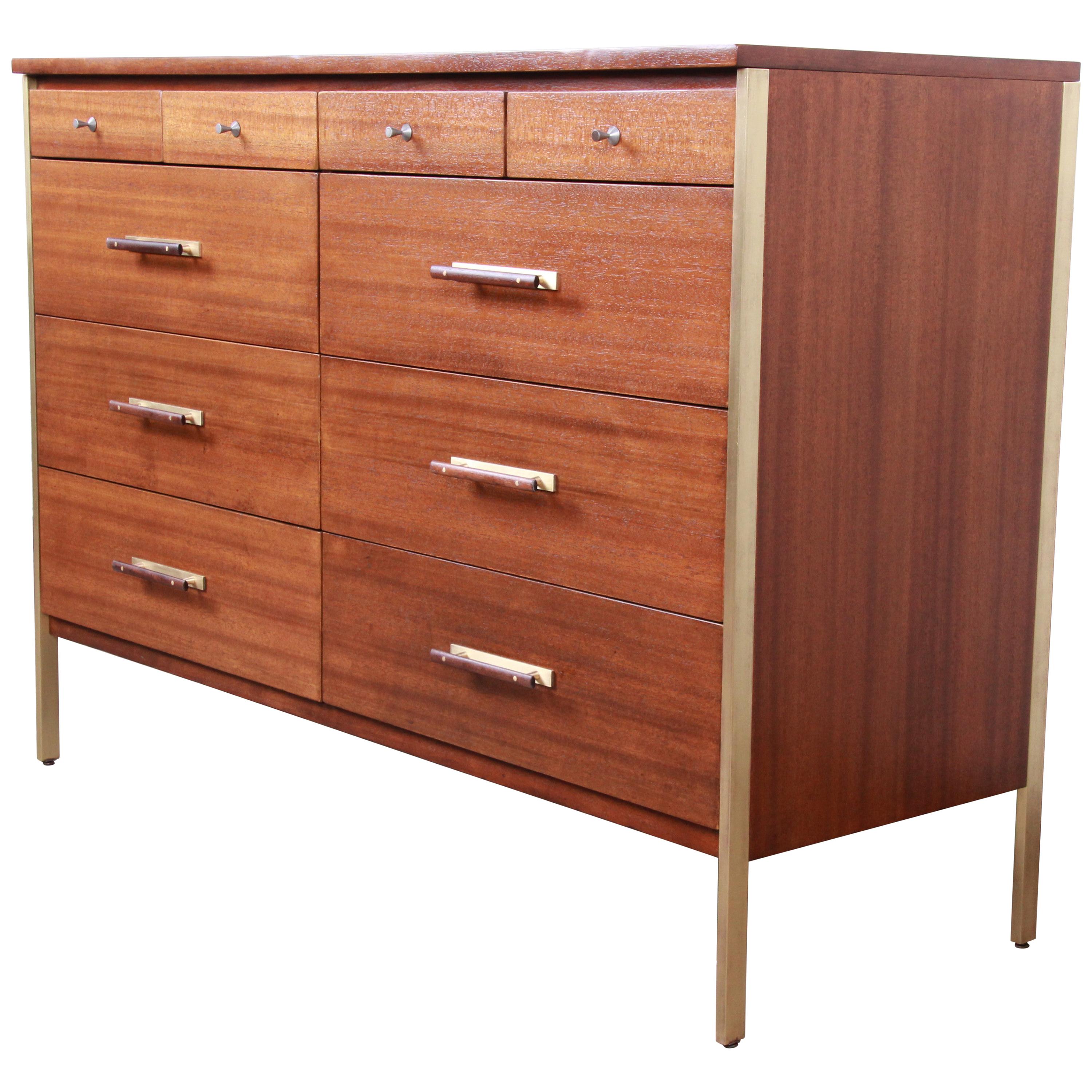 Paul McCobb for Directional 6000 Series Mahogany and Brass Dresser, Restored