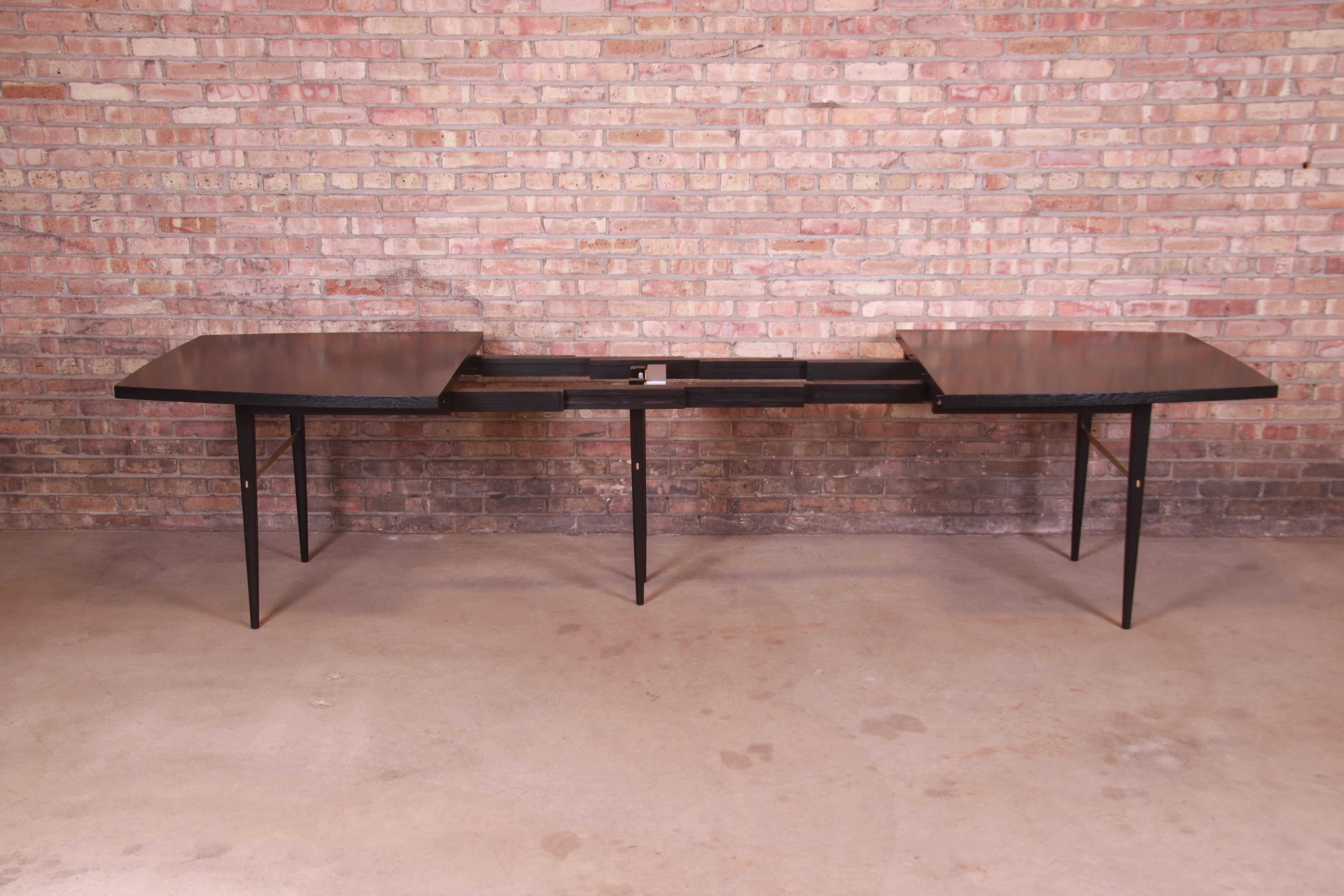 Paul McCobb for Directional Black Lacquer and Brass Boat-Shaped Dining Table 4