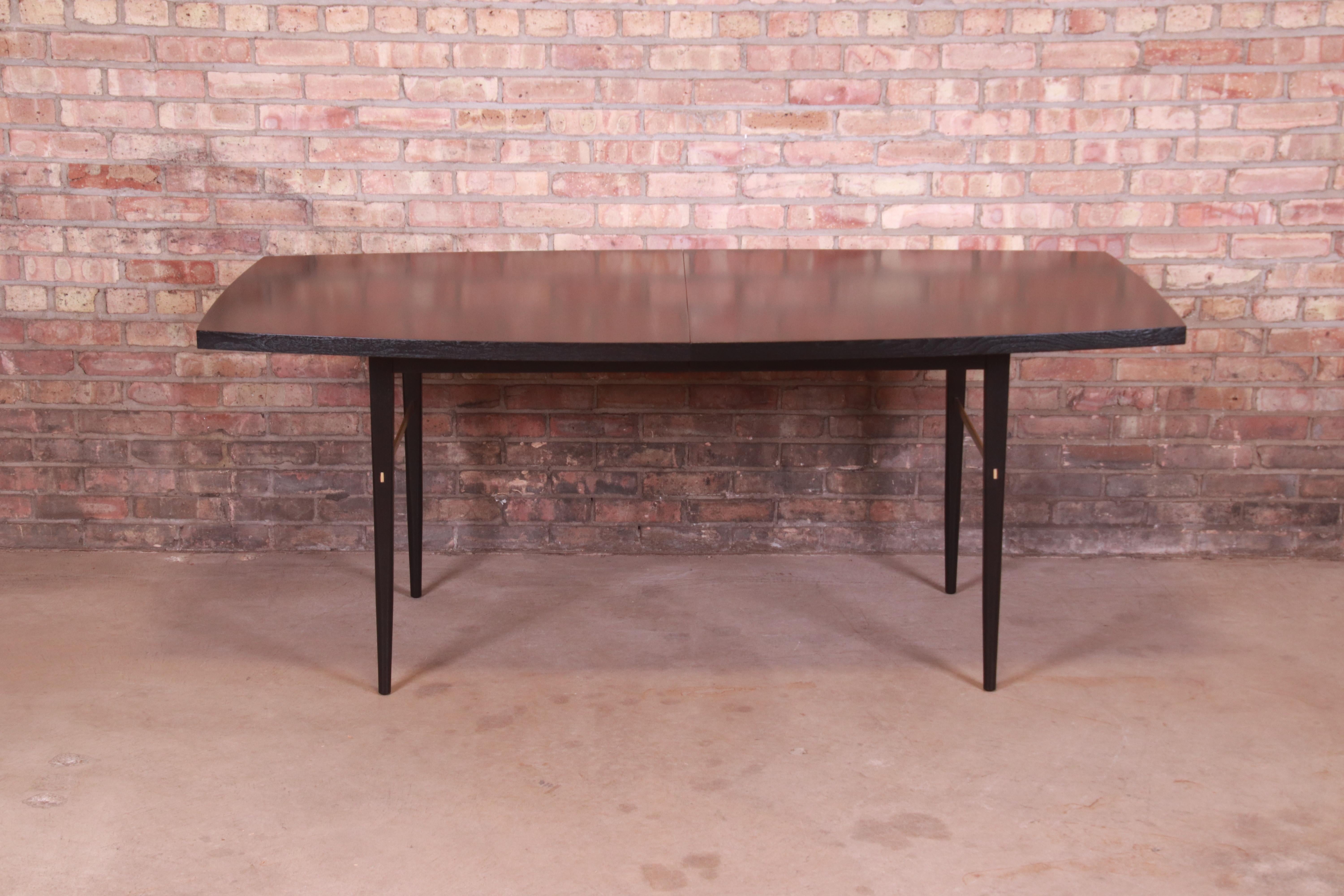Paul McCobb for Directional Black Lacquer and Brass Boat-Shaped Dining Table 5