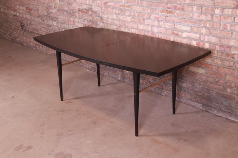 Paul McCobb for Directional Black Lacquer and Brass Boat-Shaped Dining Table For Sale 7