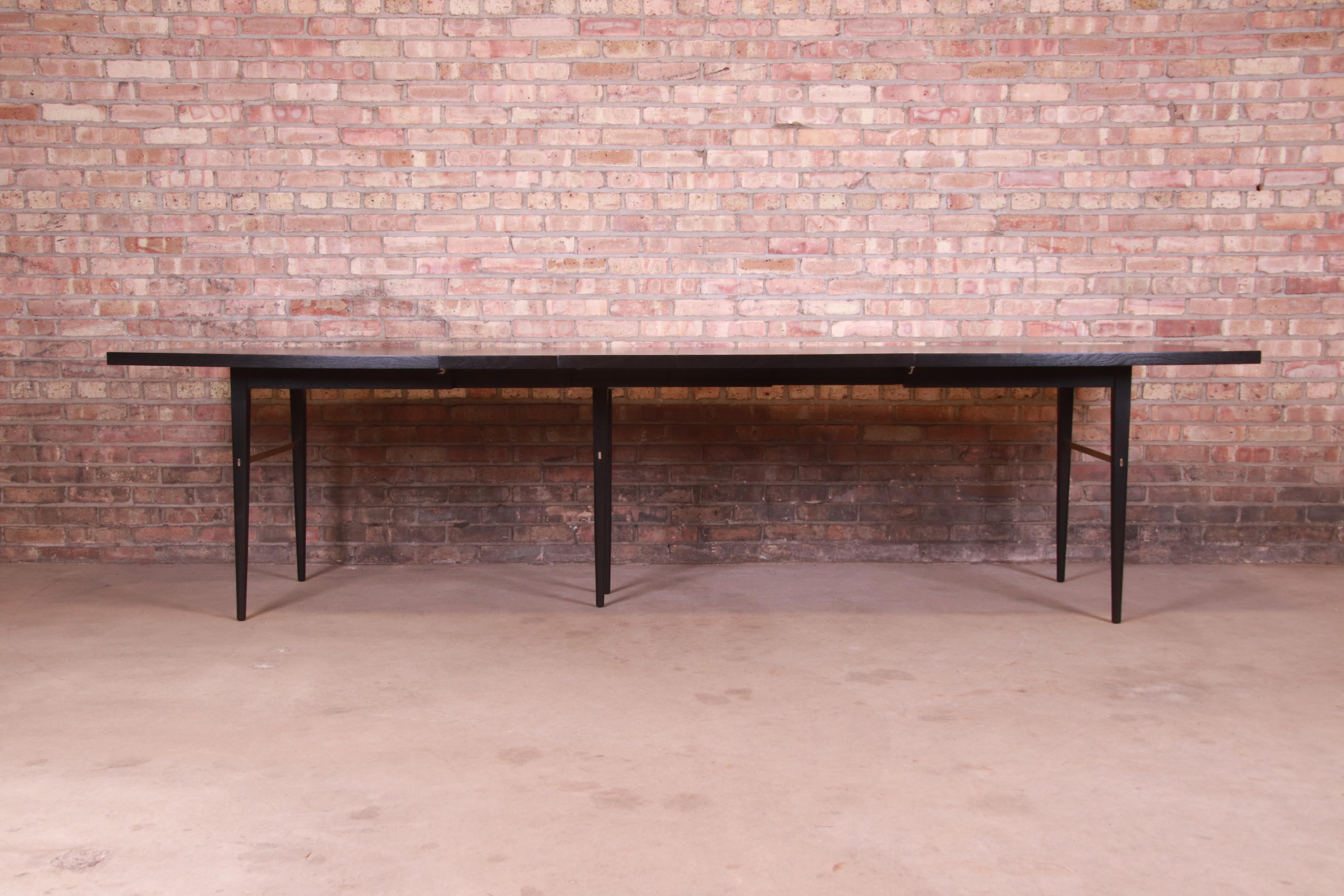 Paul McCobb for Directional Black Lacquer and Brass Boat-Shaped Dining Table 1