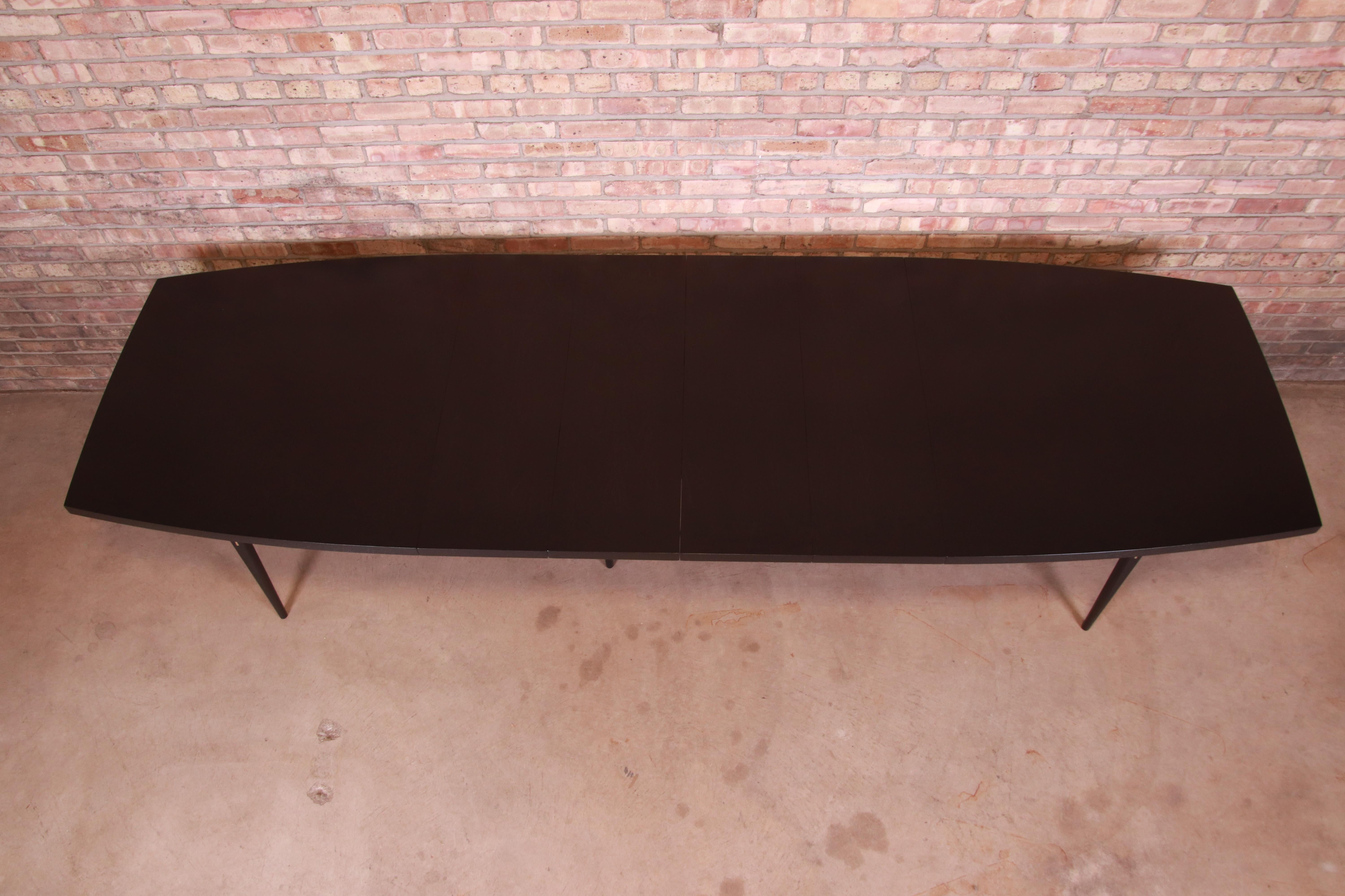 Paul McCobb for Directional Black Lacquer and Brass Boat-Shaped Dining Table 3