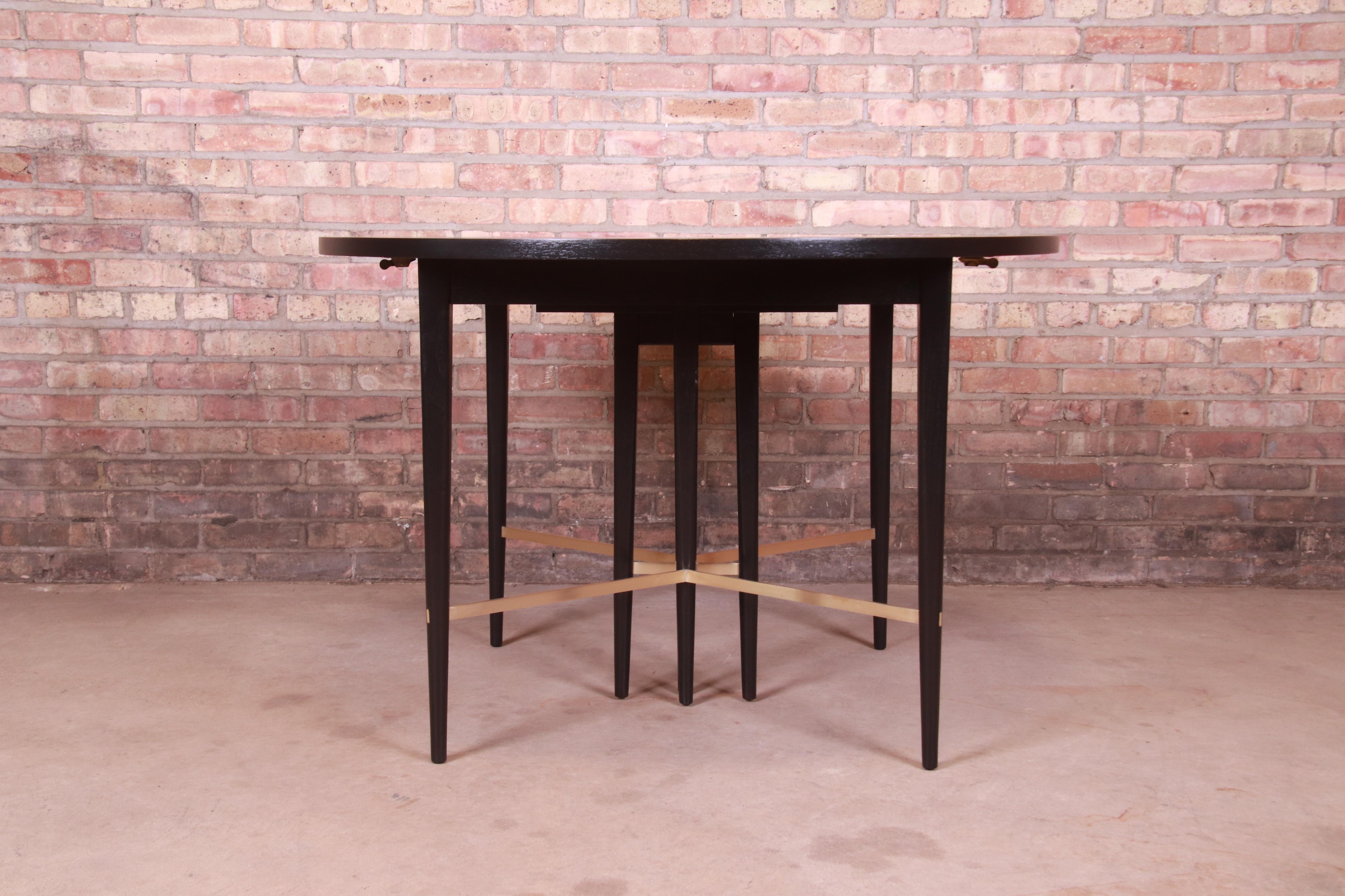 Paul McCobb for Directional Black Lacquer and Brass Dining Table, Refinished 4