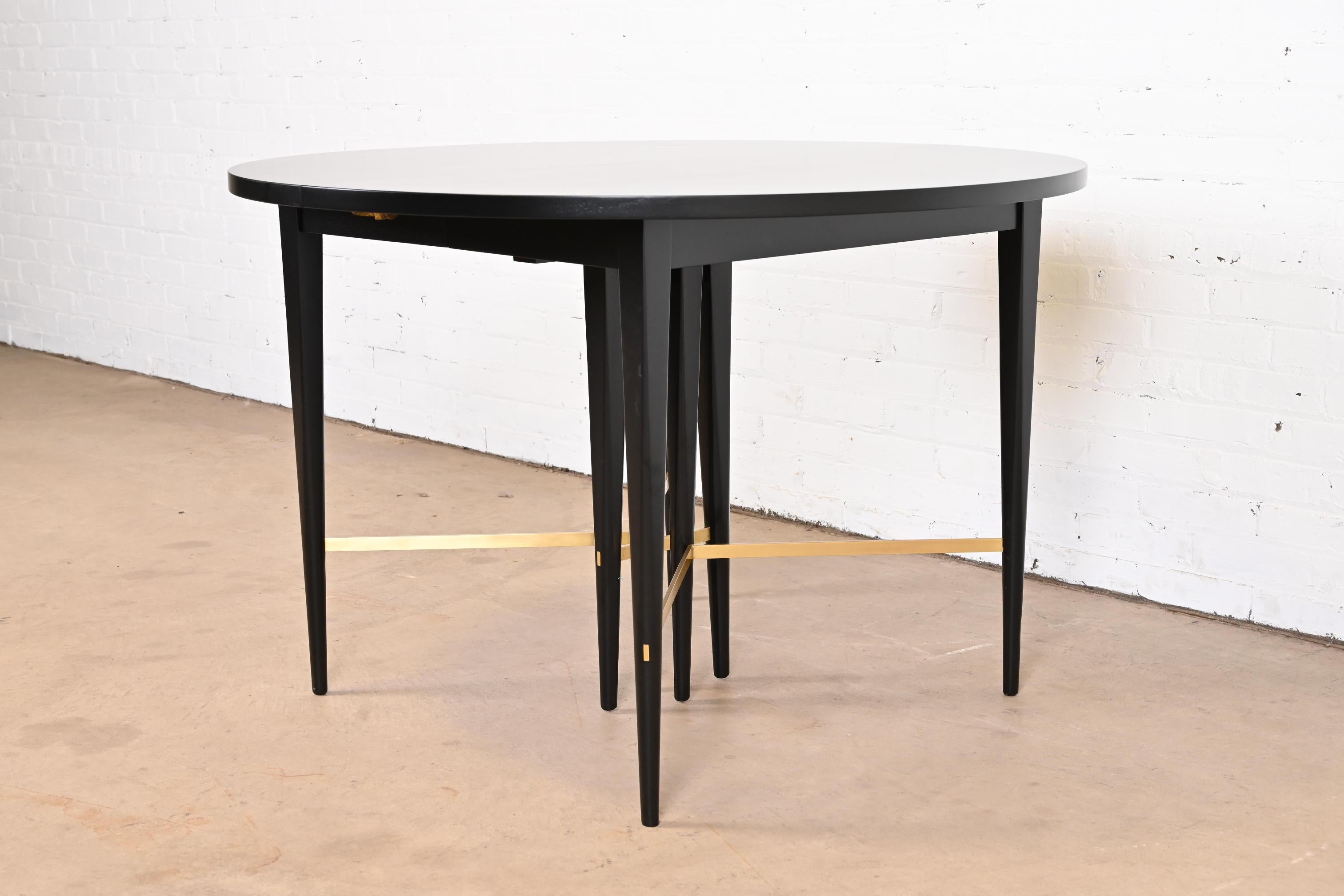 Paul McCobb for Directional Black Lacquer and Brass Dining Table, Refinished 4