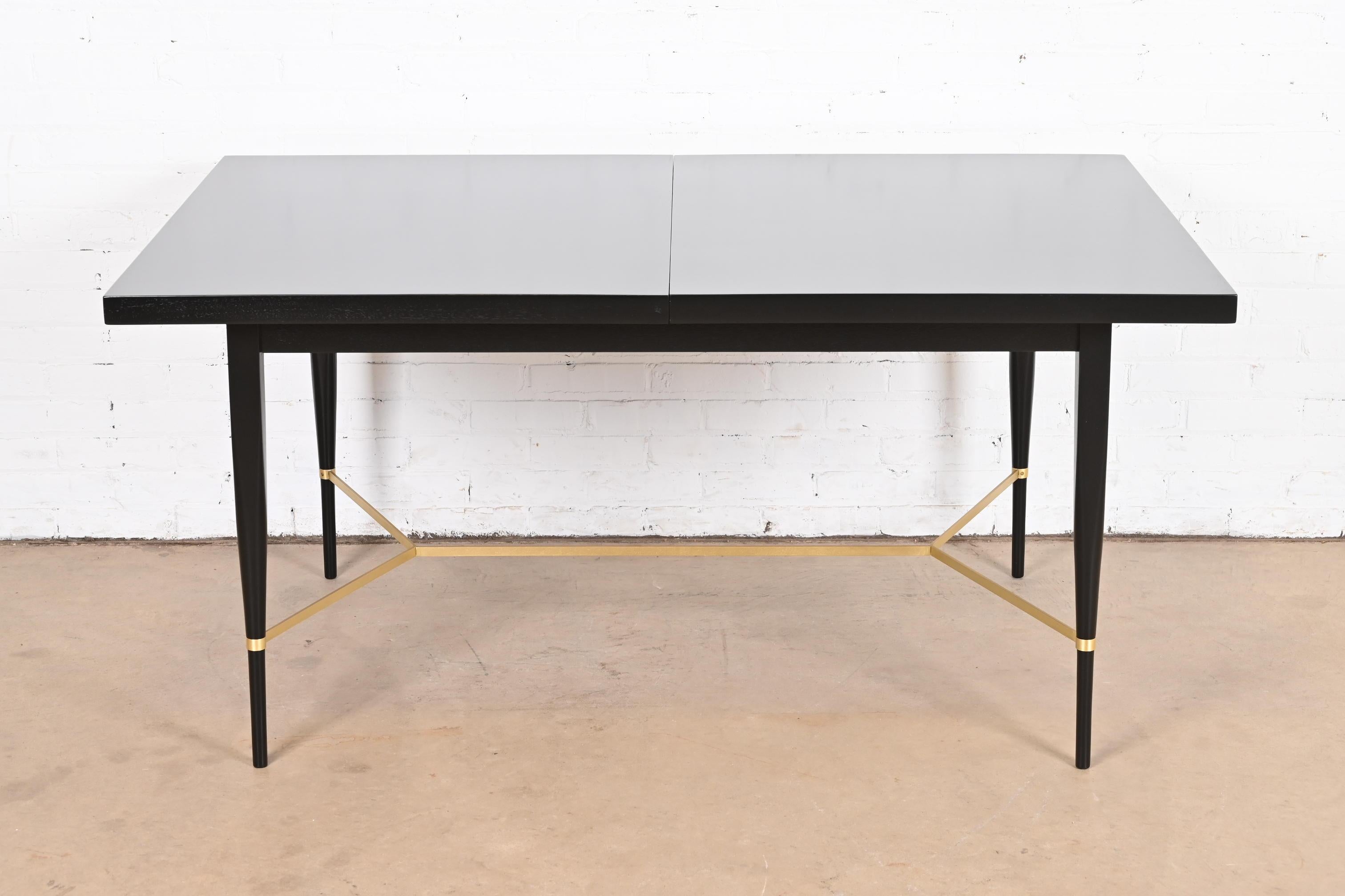 Paul McCobb for Directional Black Lacquer and Brass Dining Table, Refinished For Sale 4